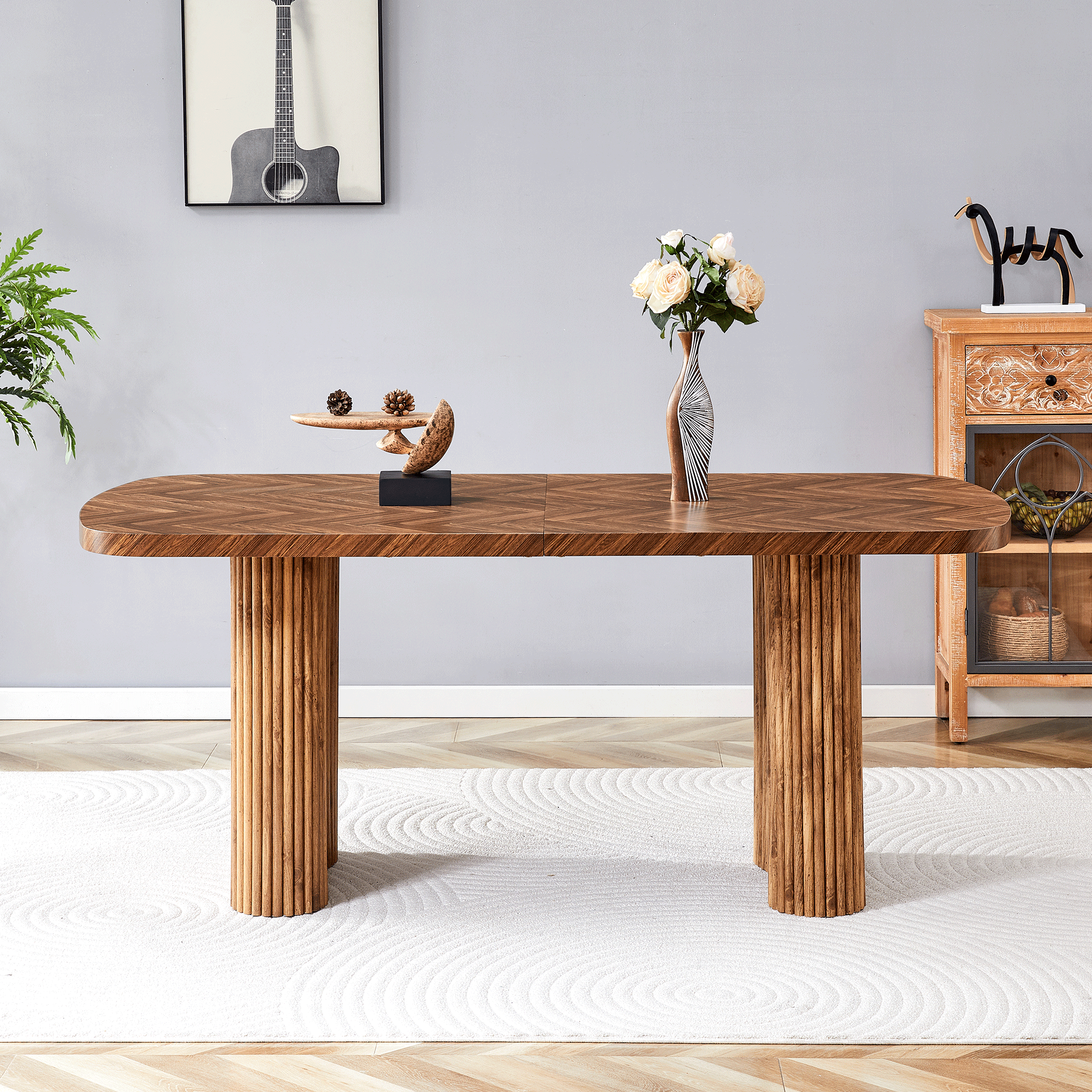 Dining Table Arched Pedestal Support 180x90cm - Walnut