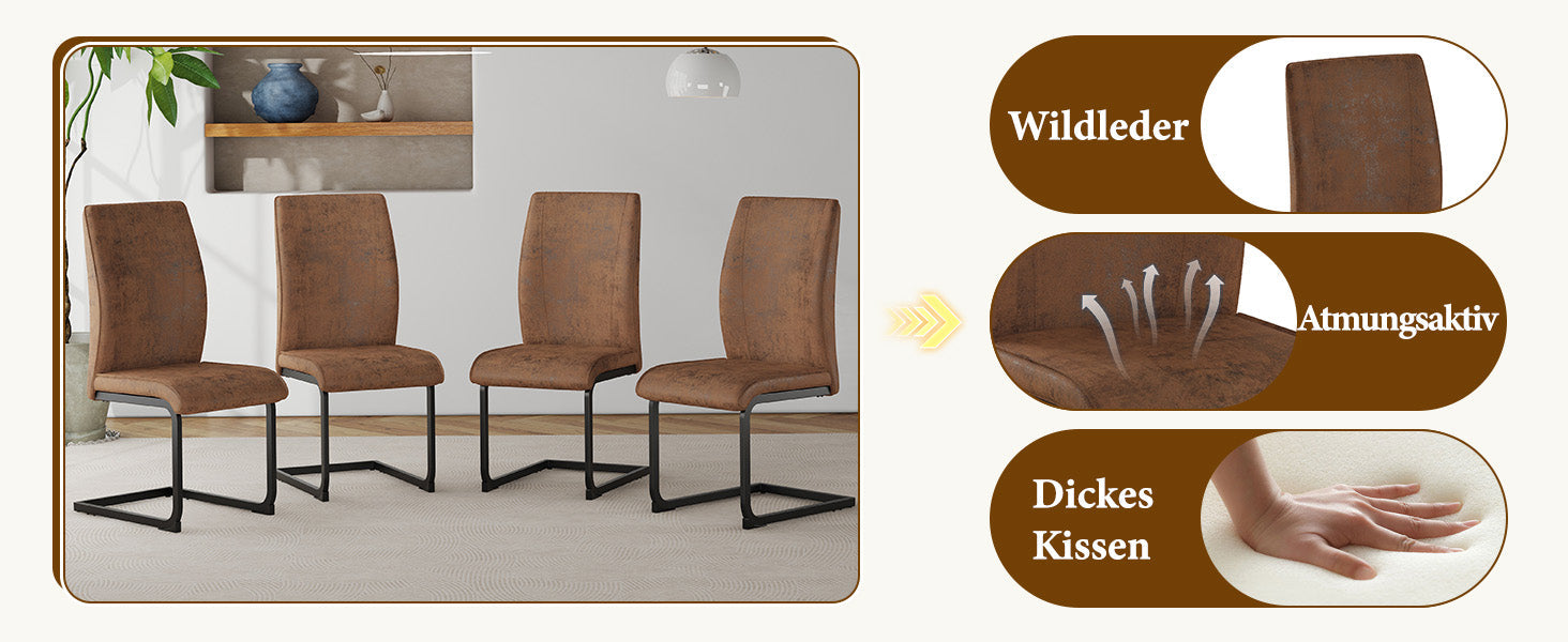 Dining Chairs Set of 2 Ergonomic Design - Faux Leather Brown