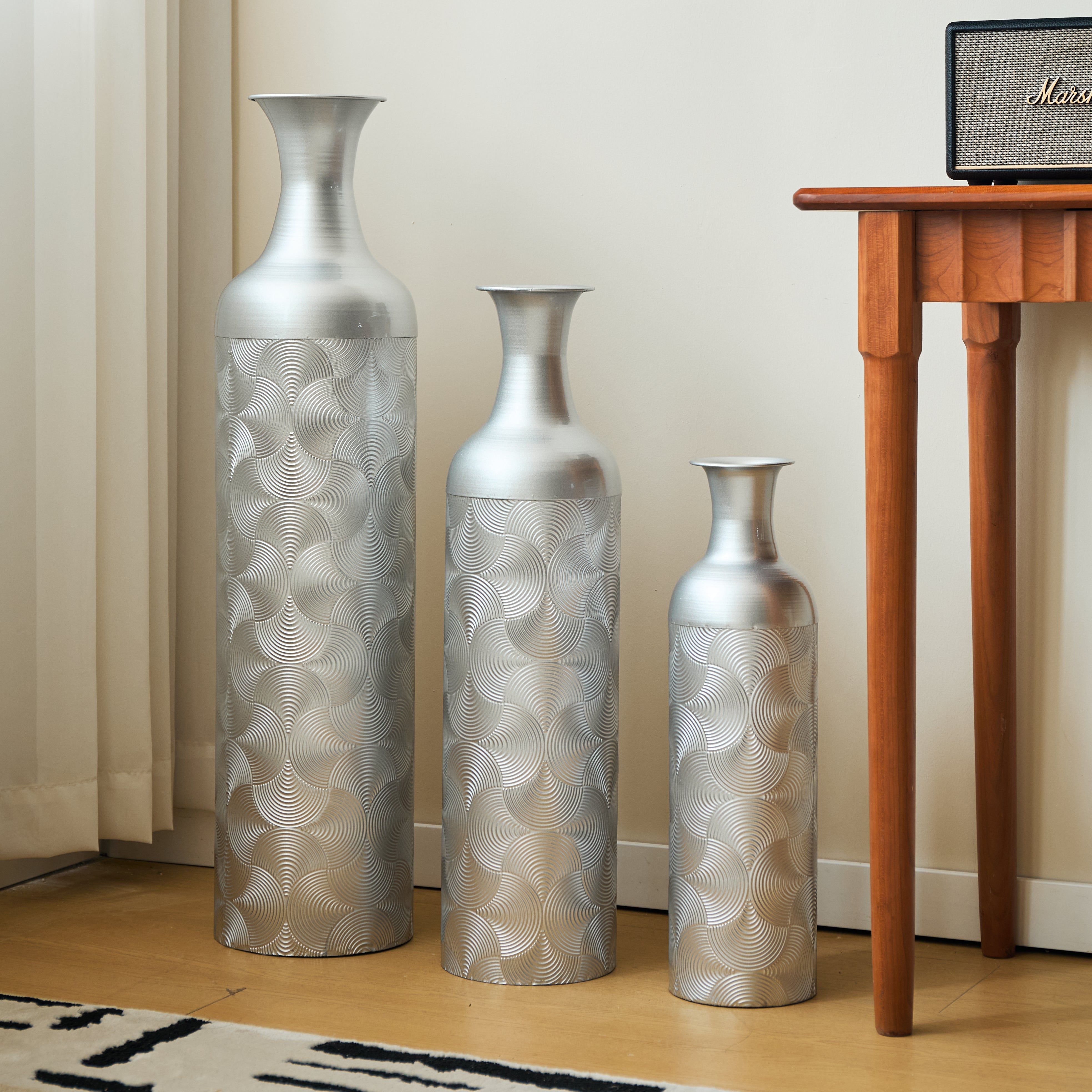 Silver Floor Vase Set 3 Decorative Vases 83/65/50cm High Metal