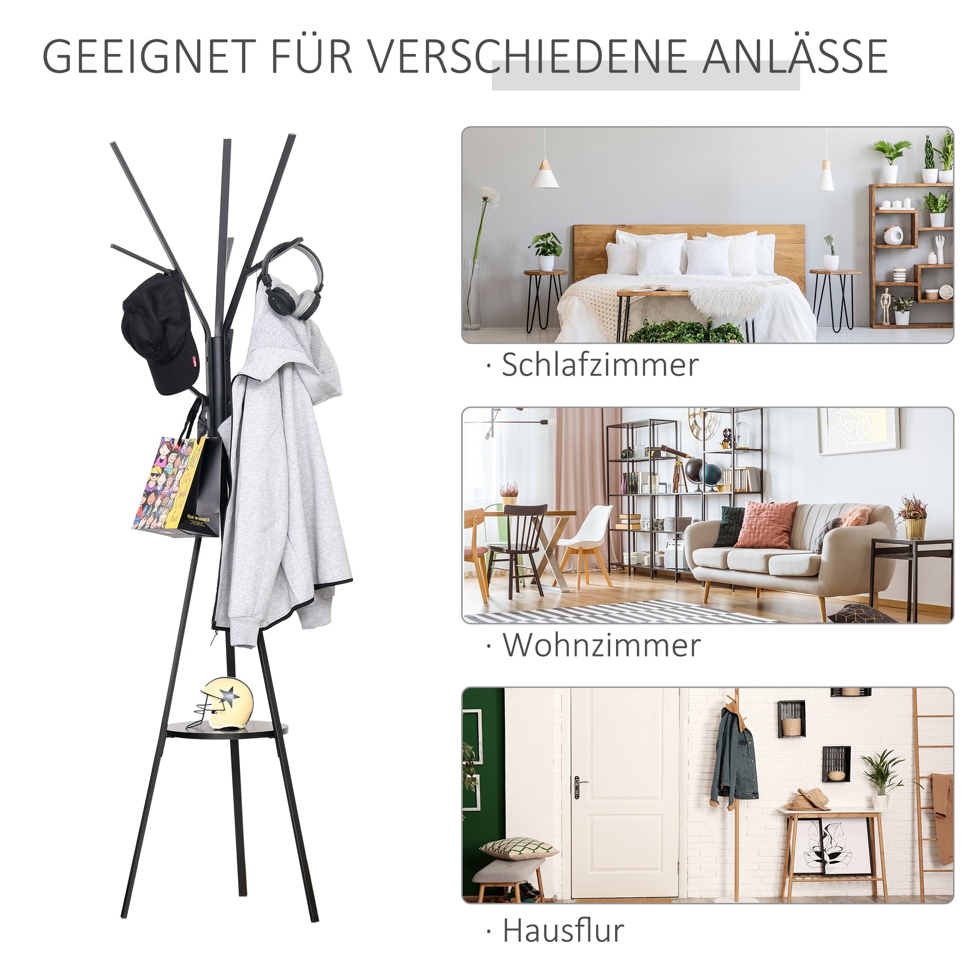 Coat rack standing, 180 cm, black metal