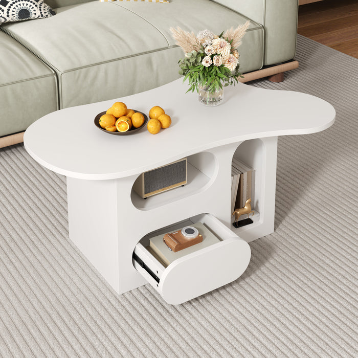 Coffee Table with Drawers, Cloud-Shaped with Open Storage, High-Quality Material
