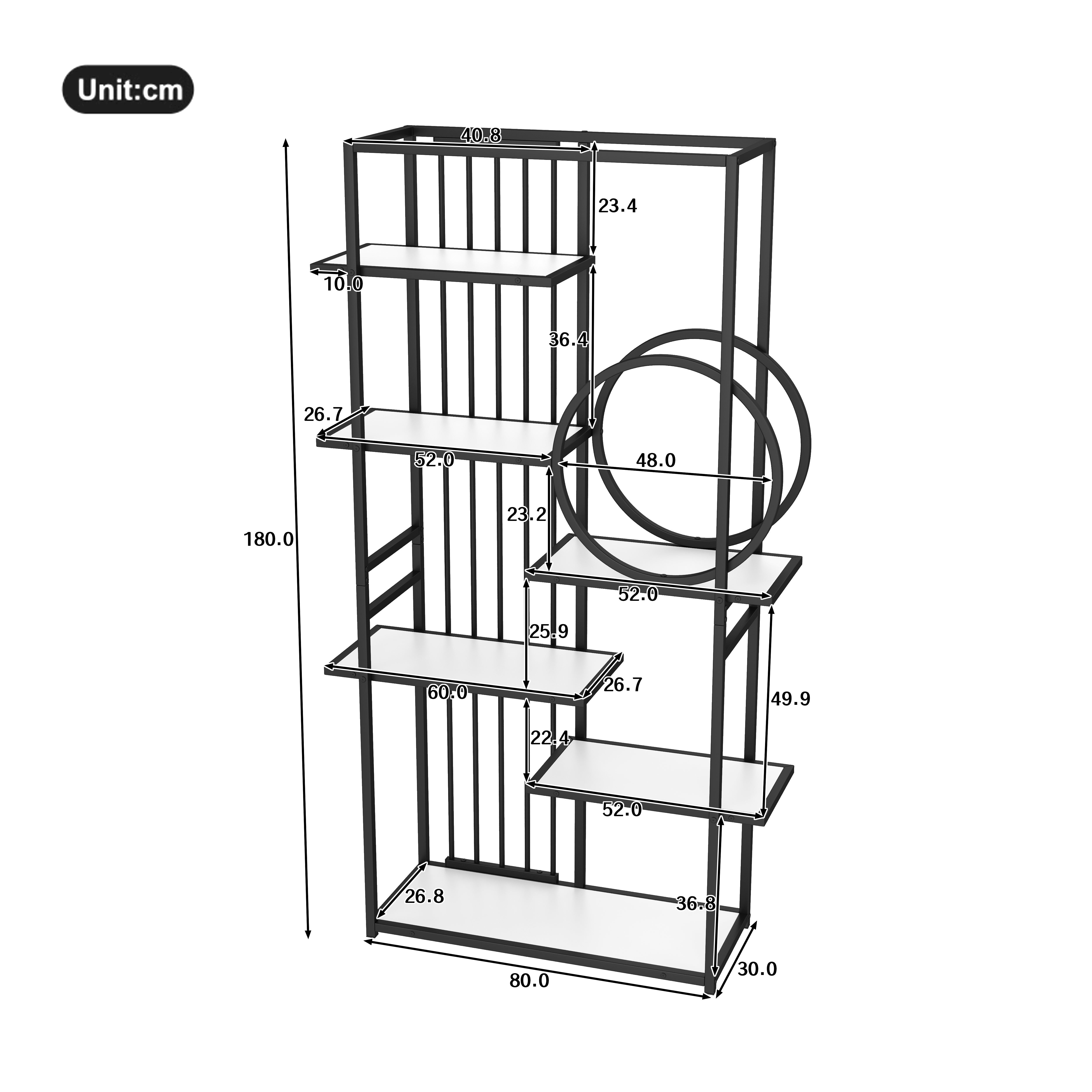 Metal Shelf 100x30x180cm Multi-Tier Modern Style - White/Black
