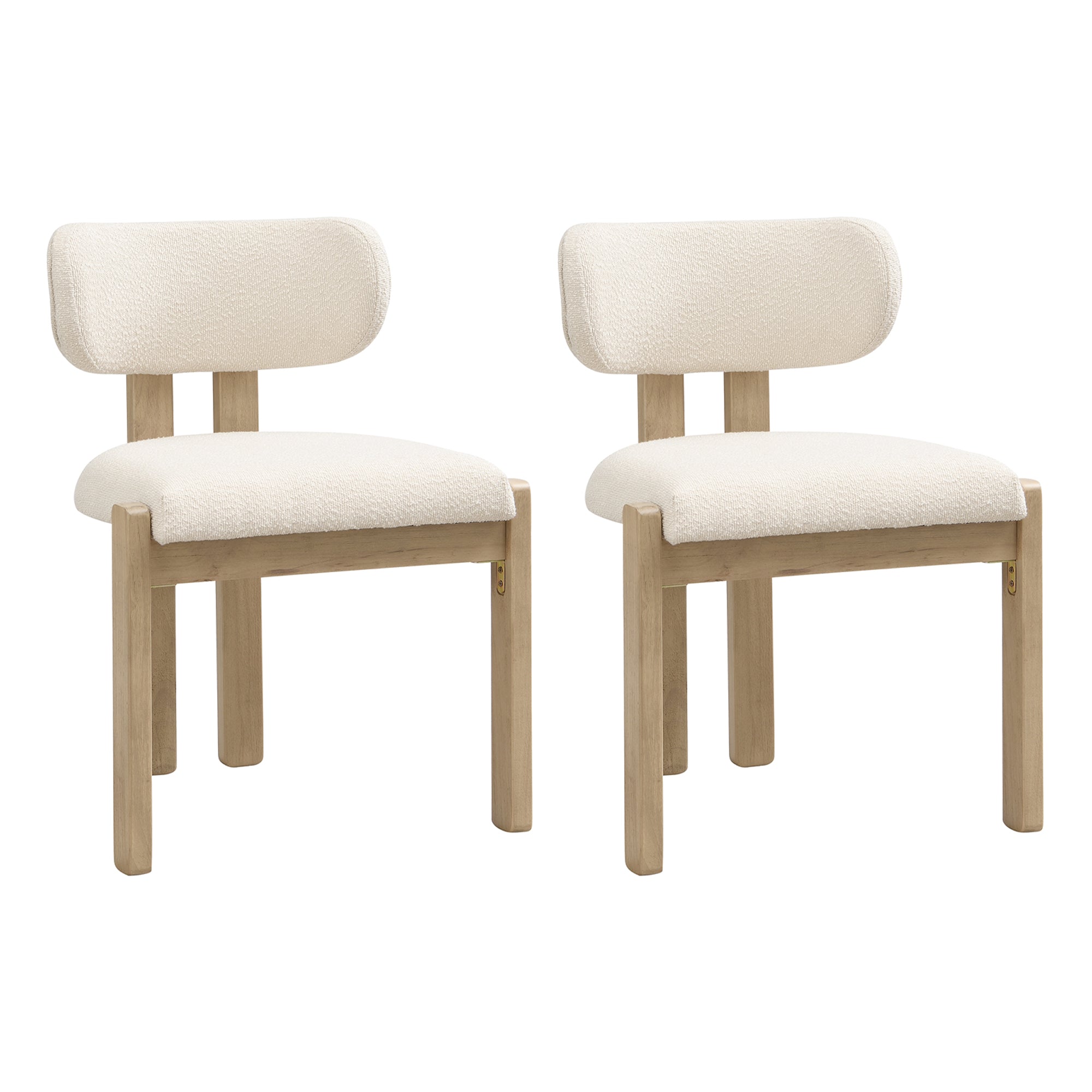 Set of 2 Solid Wood Dining Chairs Modern Bouclé Natural