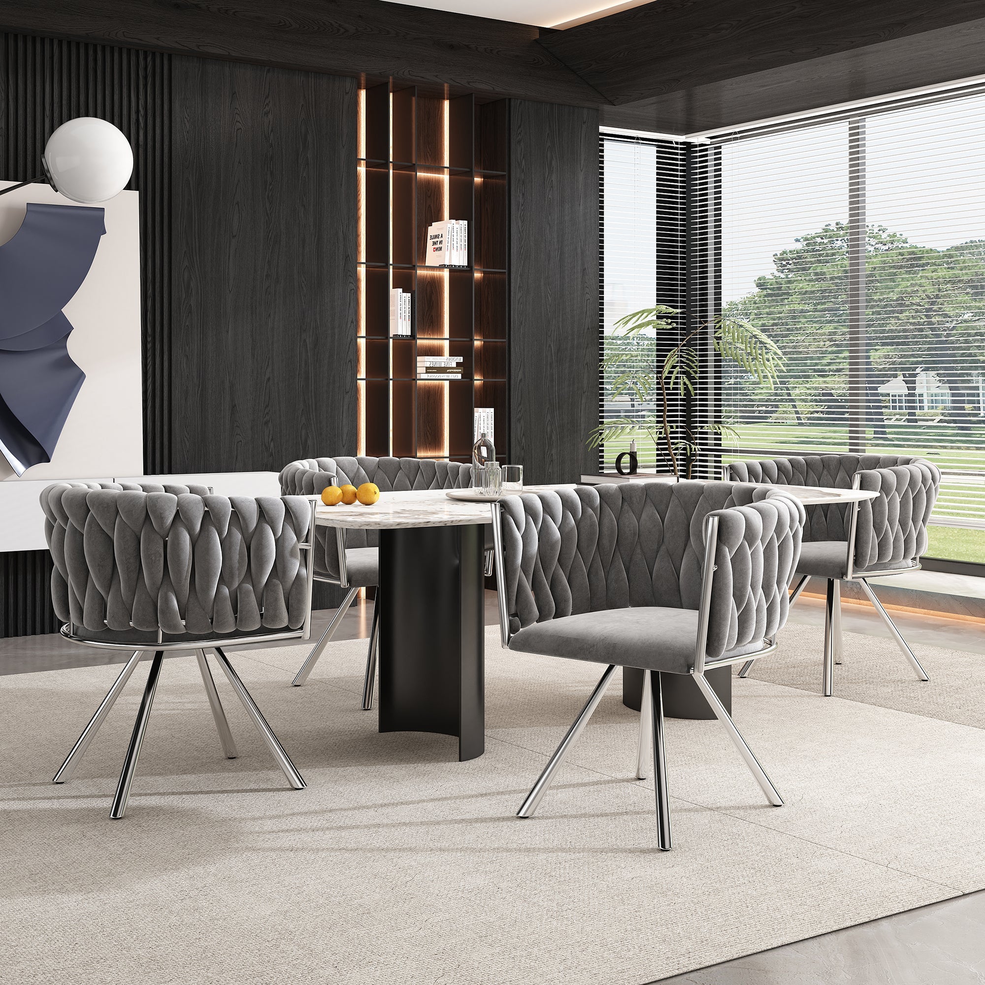 Velvet Dining Chair Set of 2 Swivel Metal Legs - Grey/Silver