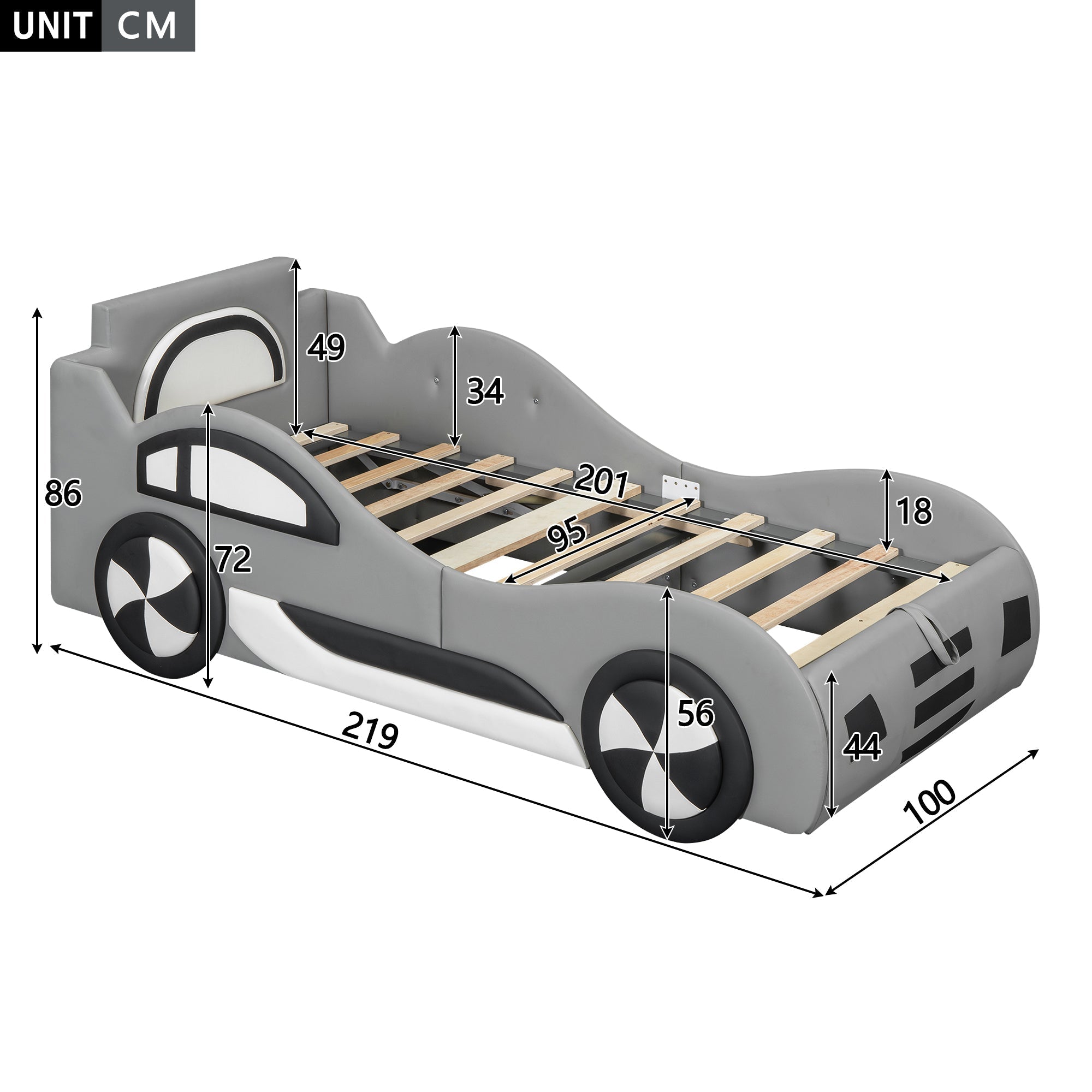 Car Bed 90x200cm Under-Bed Storage - Grey