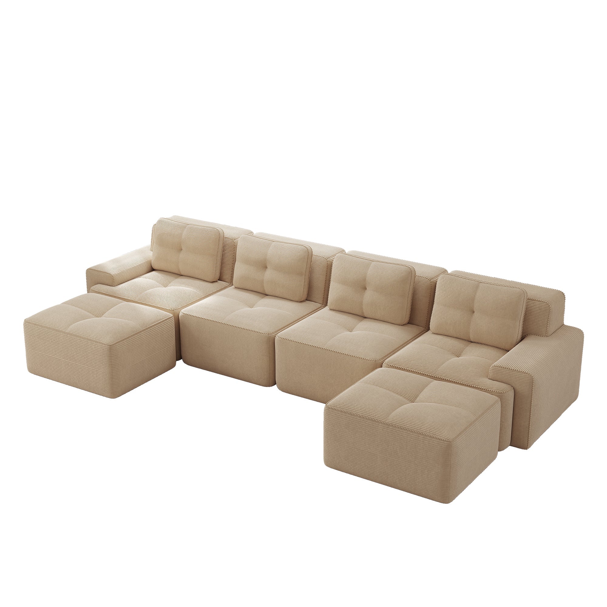 Boneless Modular Sofa U-Shaped Chaise 4-Seater Deep-Seat - Beige
