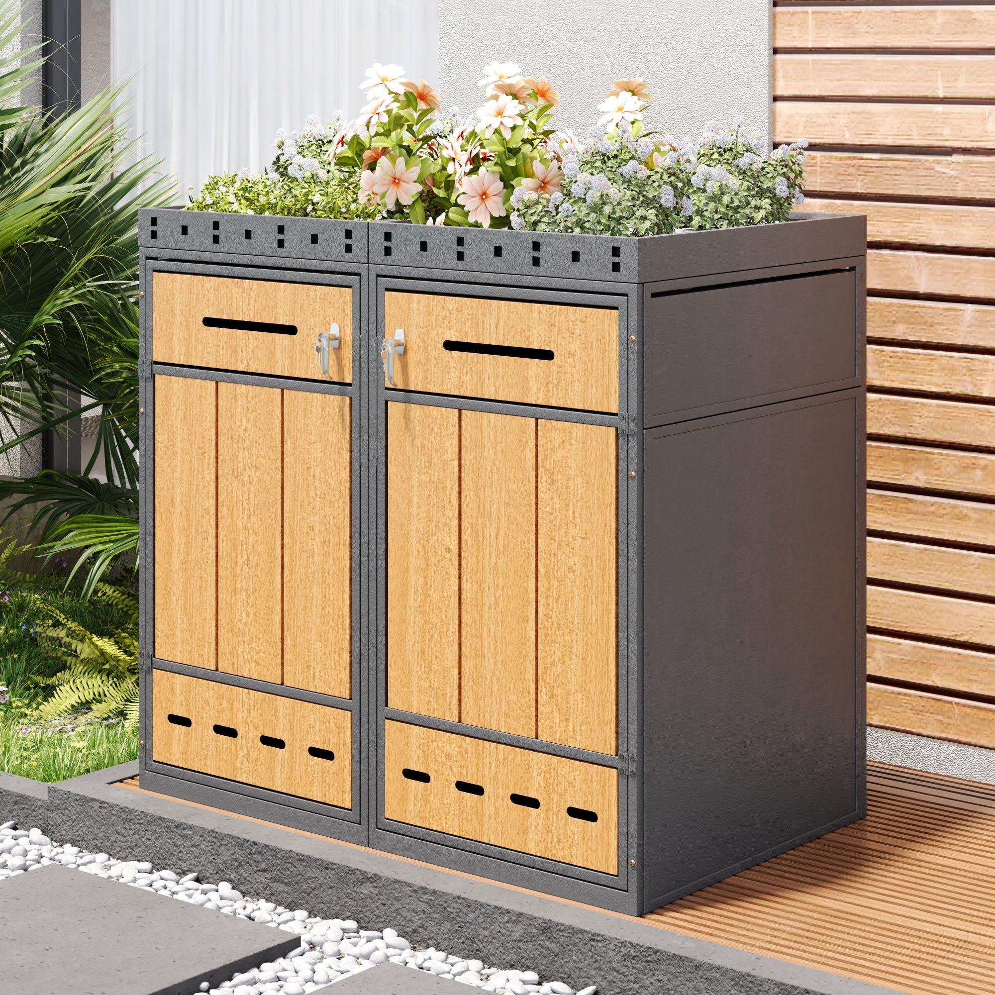 Bin Storage Unit with Green Roof and 120-240L Enclosure, Metal