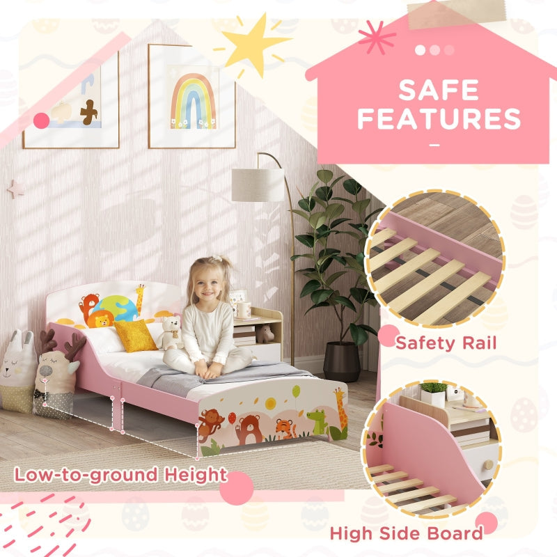 Cute Animal-Themed Toddler Bed with Safety Rails, Pink