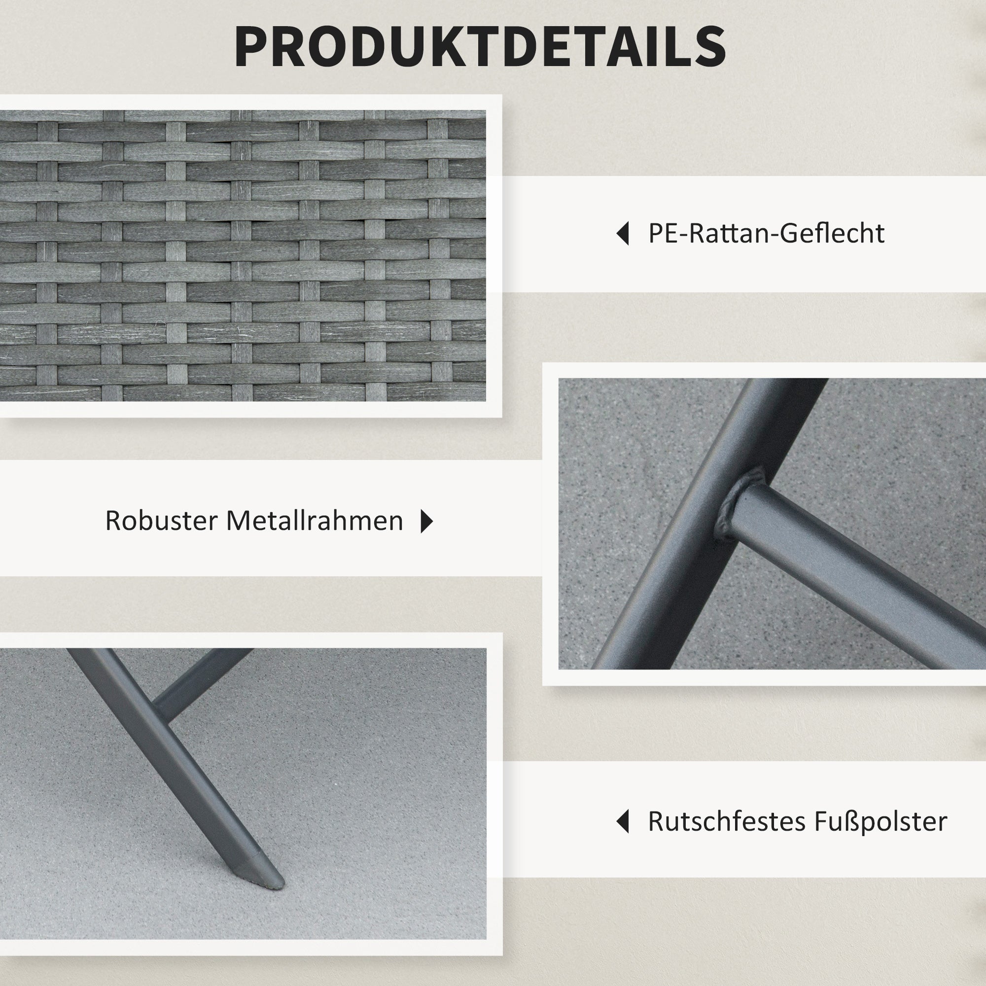 Polyrattan Bistro-Set, Gartenmöbel für 2 Personen, Grau