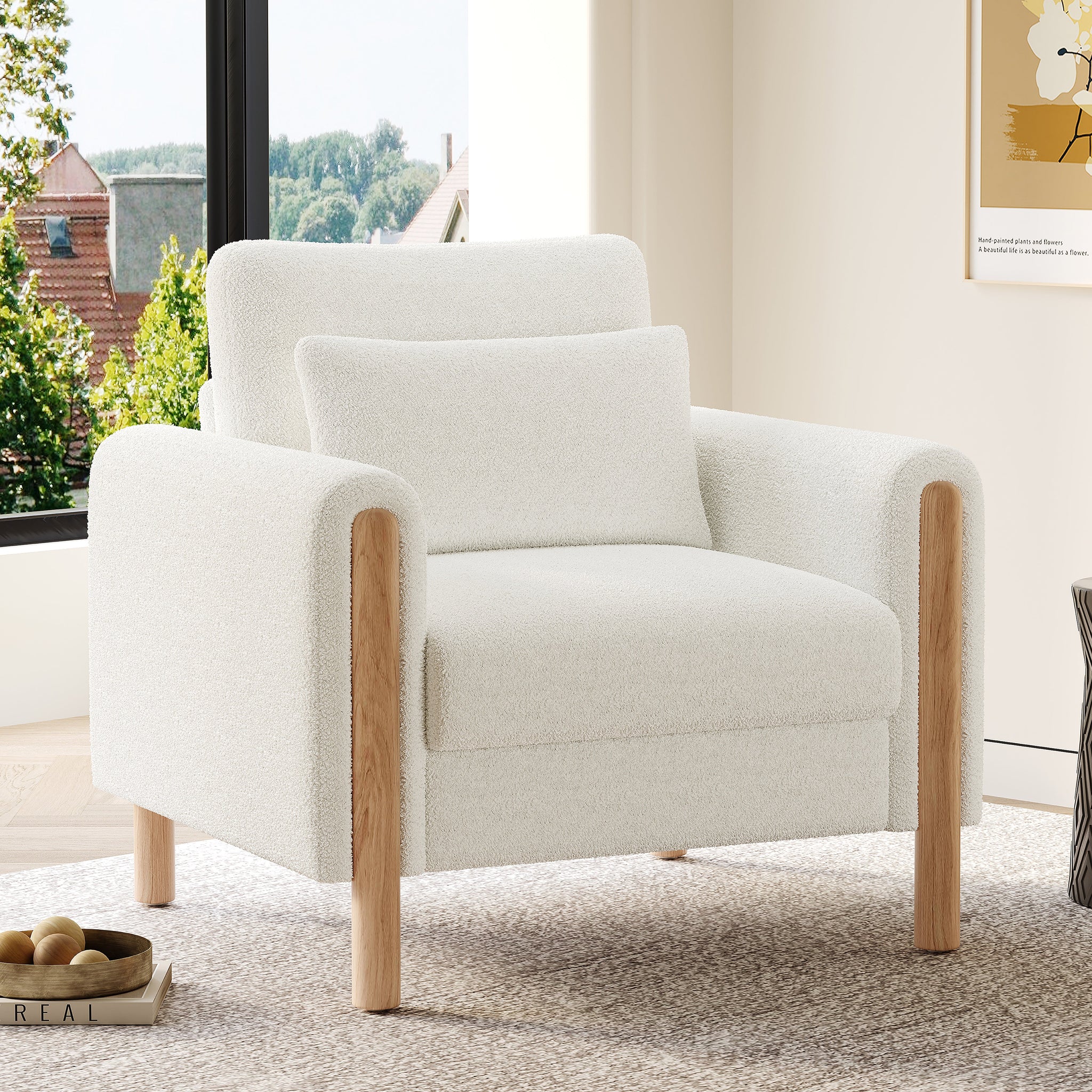 Armchair, Thick Cushion Soft Upholstery, White – Rathwood Store