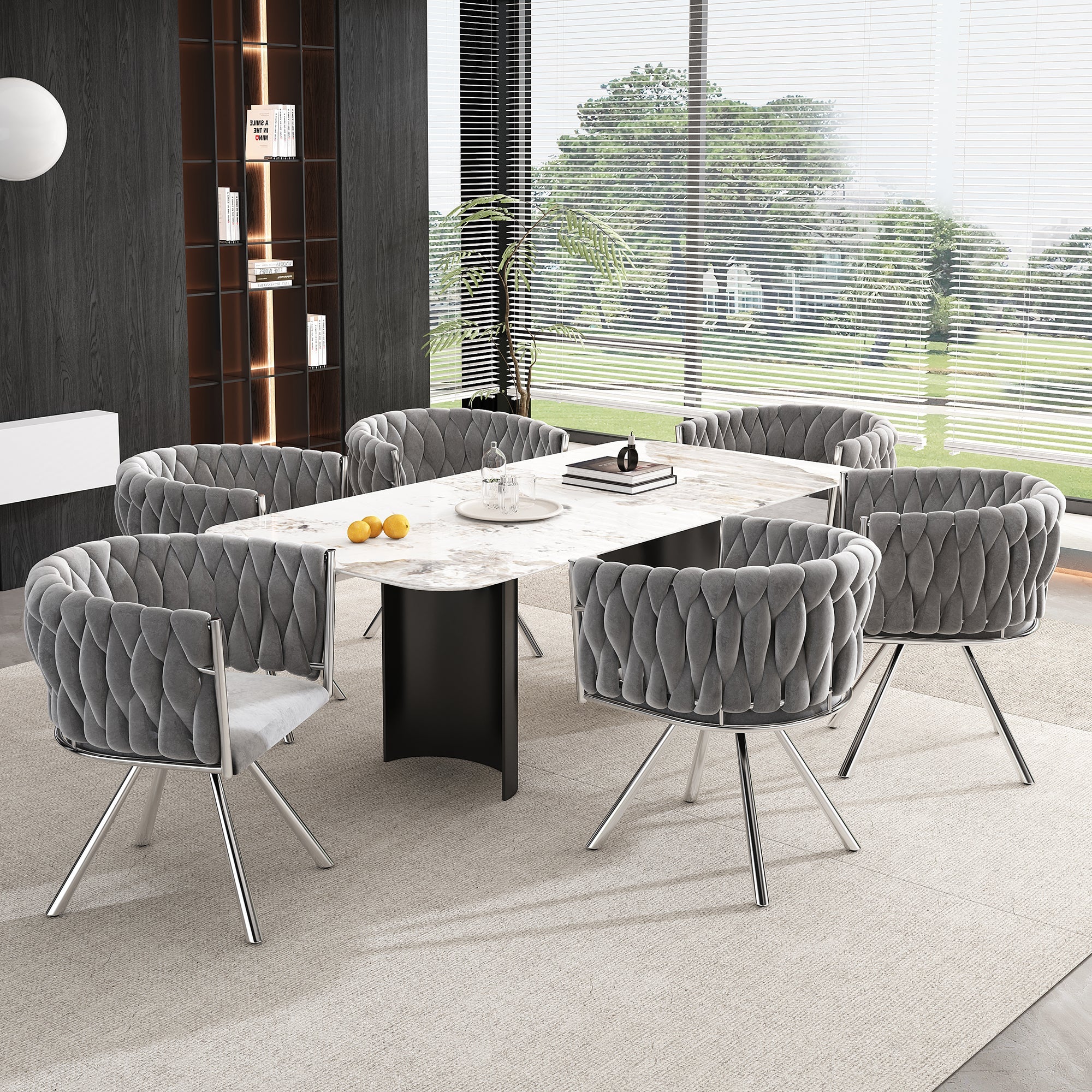 Velvet Dining Chair Set of 2 Swivel Metal Legs - Grey/Silver