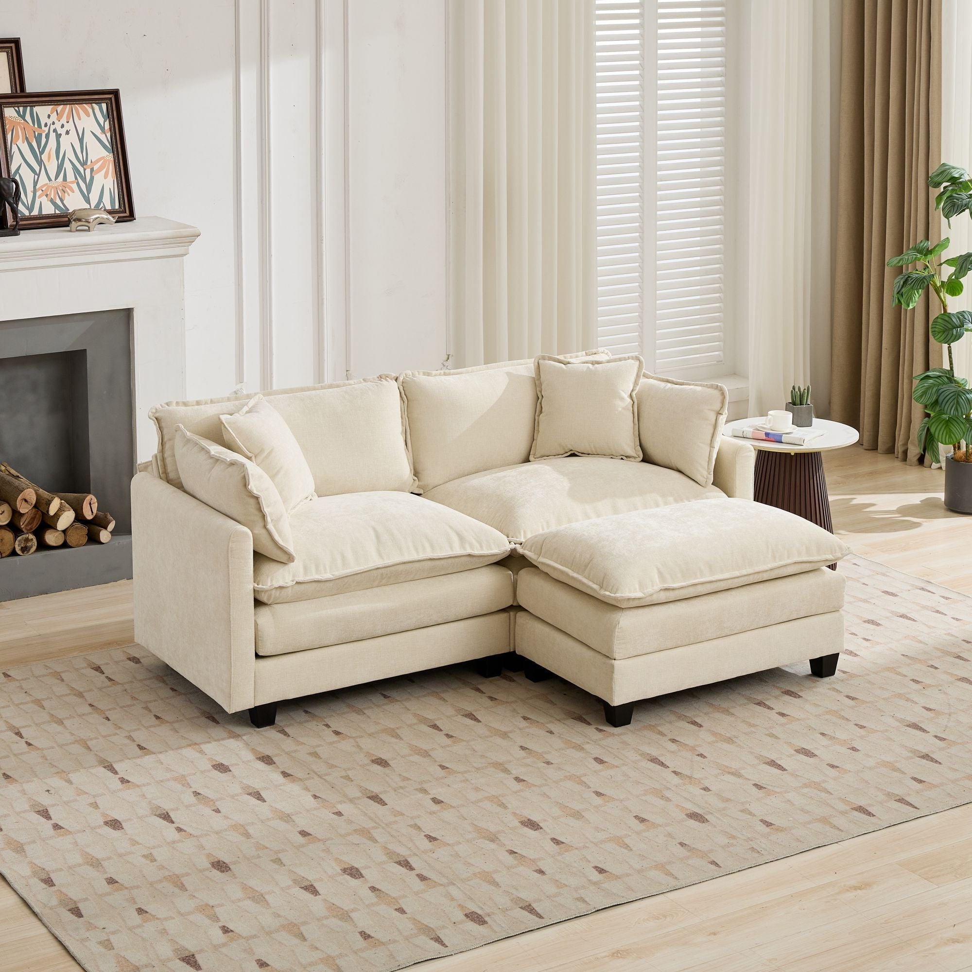 Cloud Sofa Loveseat, Modern Sectional Couch with Double Layer Cushions, Beige Chenille Fabric