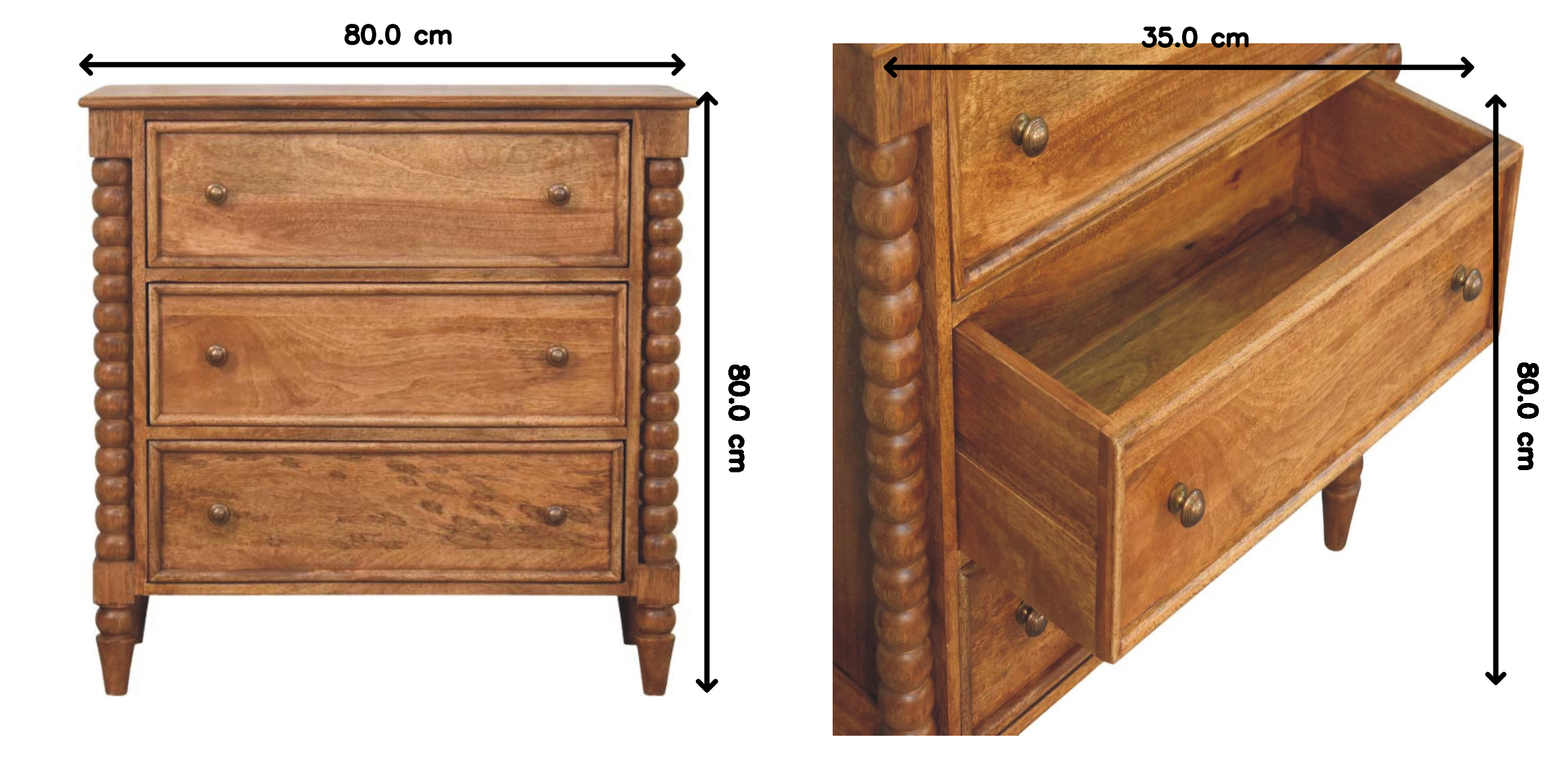Solid Wood Spindle Chest, 3-Drawer Storage Organizer, Brown