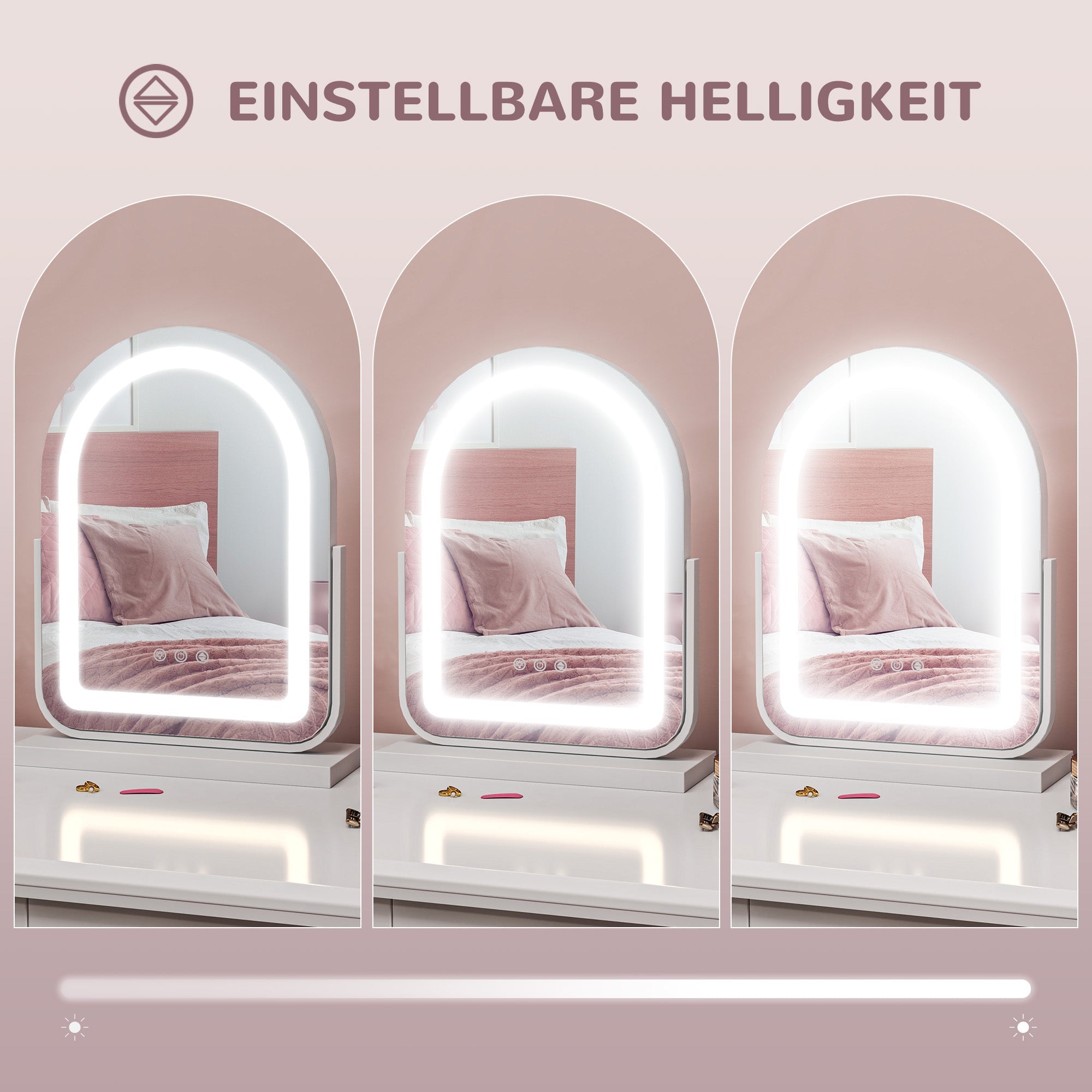 Cosmetic Mirror, LED Light 3 Colors 360° Rotatable, White Metal Frame
