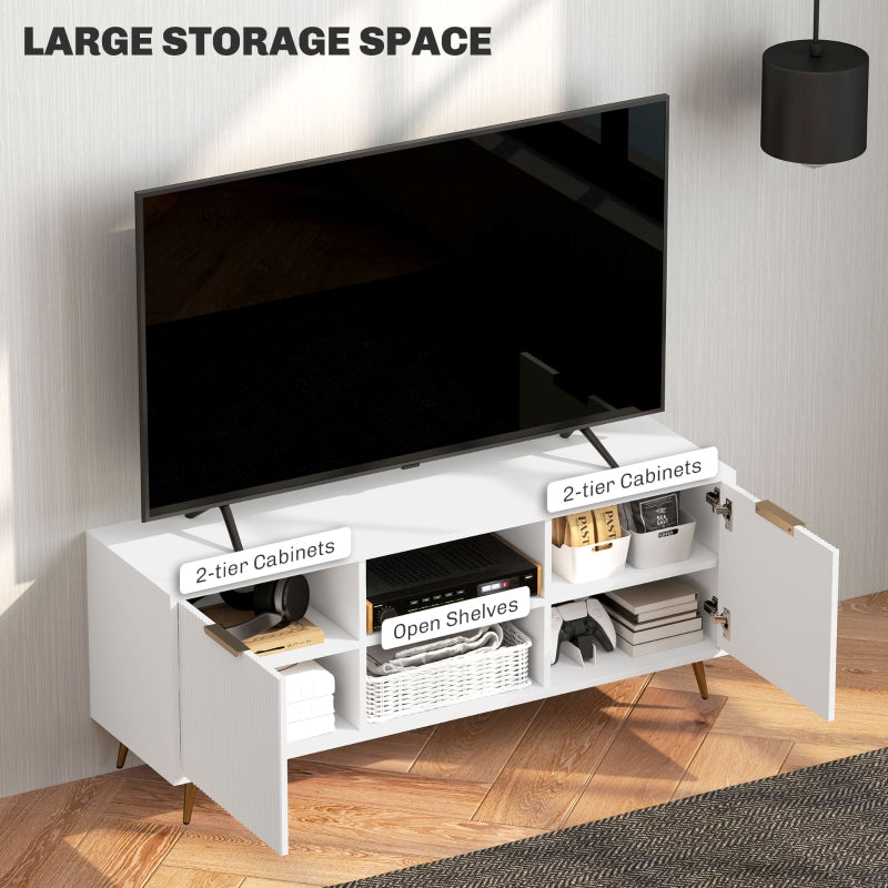 Modern TV Stand Cabinet, 55" TV Unit with 2 Shelves & 2 Cabinets, Engineered Wood White