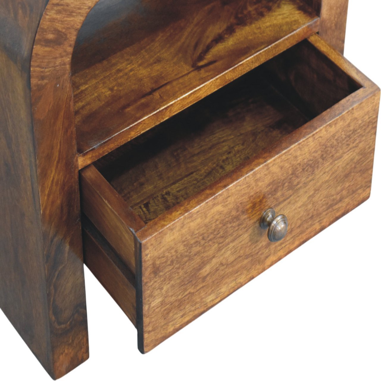 Solid Wood Darcy Chestnut Nightstand, 1 Drawer Open Shelf, Dark Brown