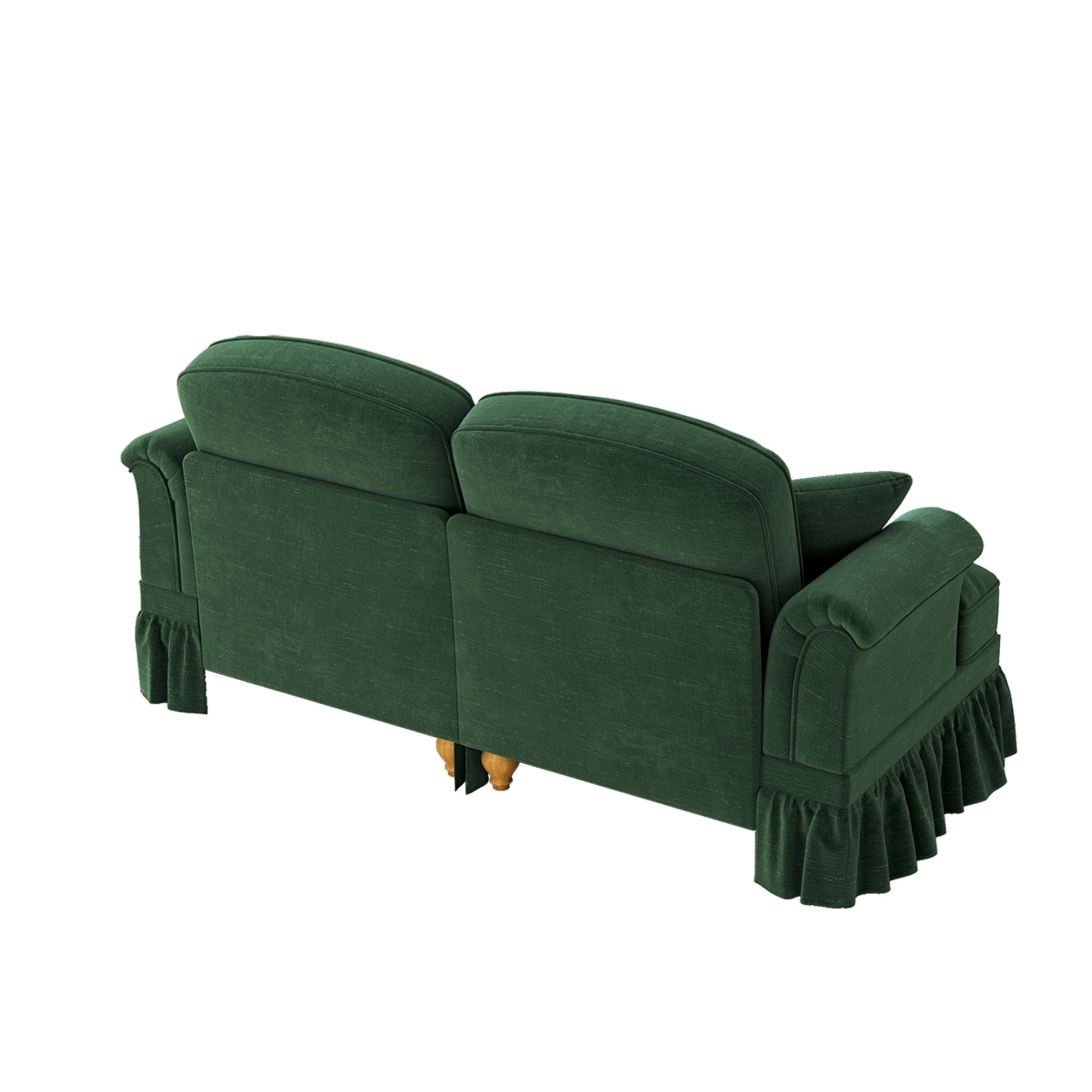 2-Seater Sofa Mid-Century Modern Flared Armrests Wooden Legs - Chenille Green