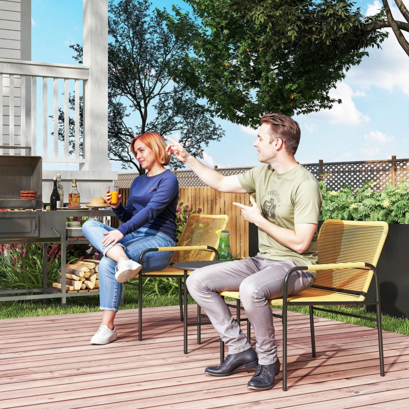 3-Piece Rattan Bistro Set, 2 Chairs Coffee Table, Steel Yellow