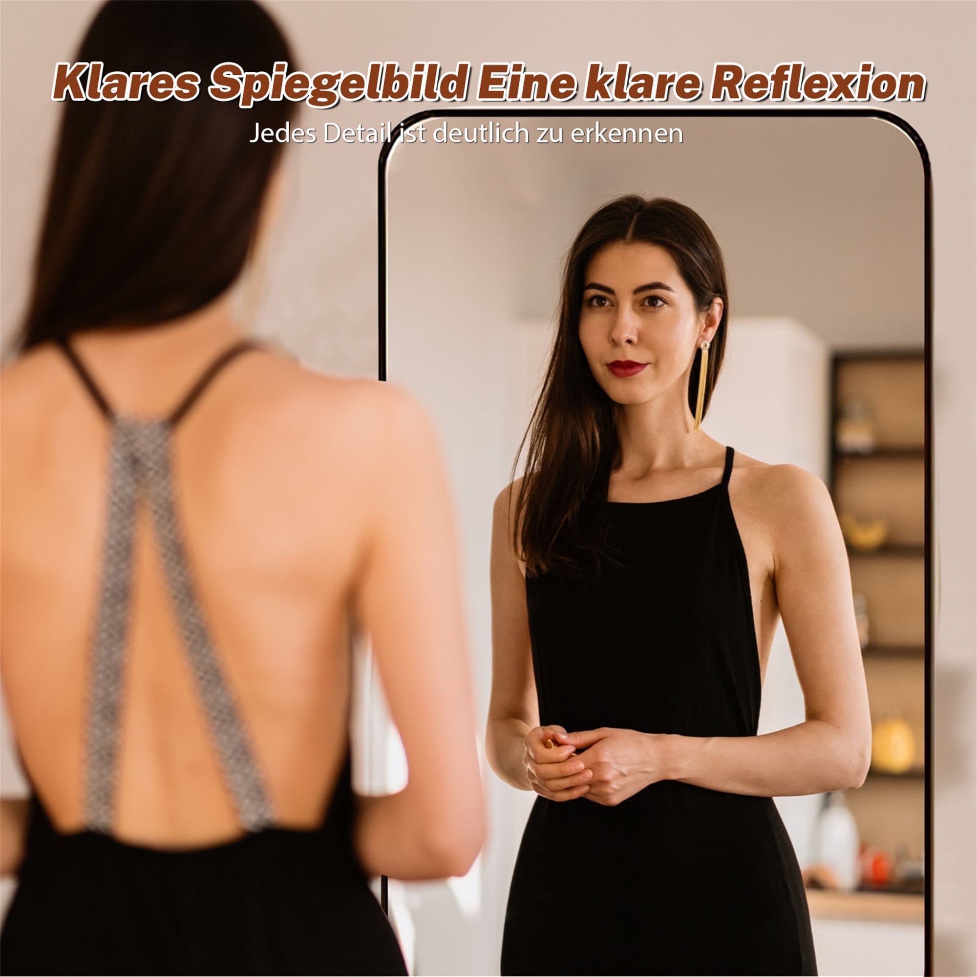 Full-length Mirror 45x155 cm, Shatterproof Freestanding/Wall-Mountable, Black