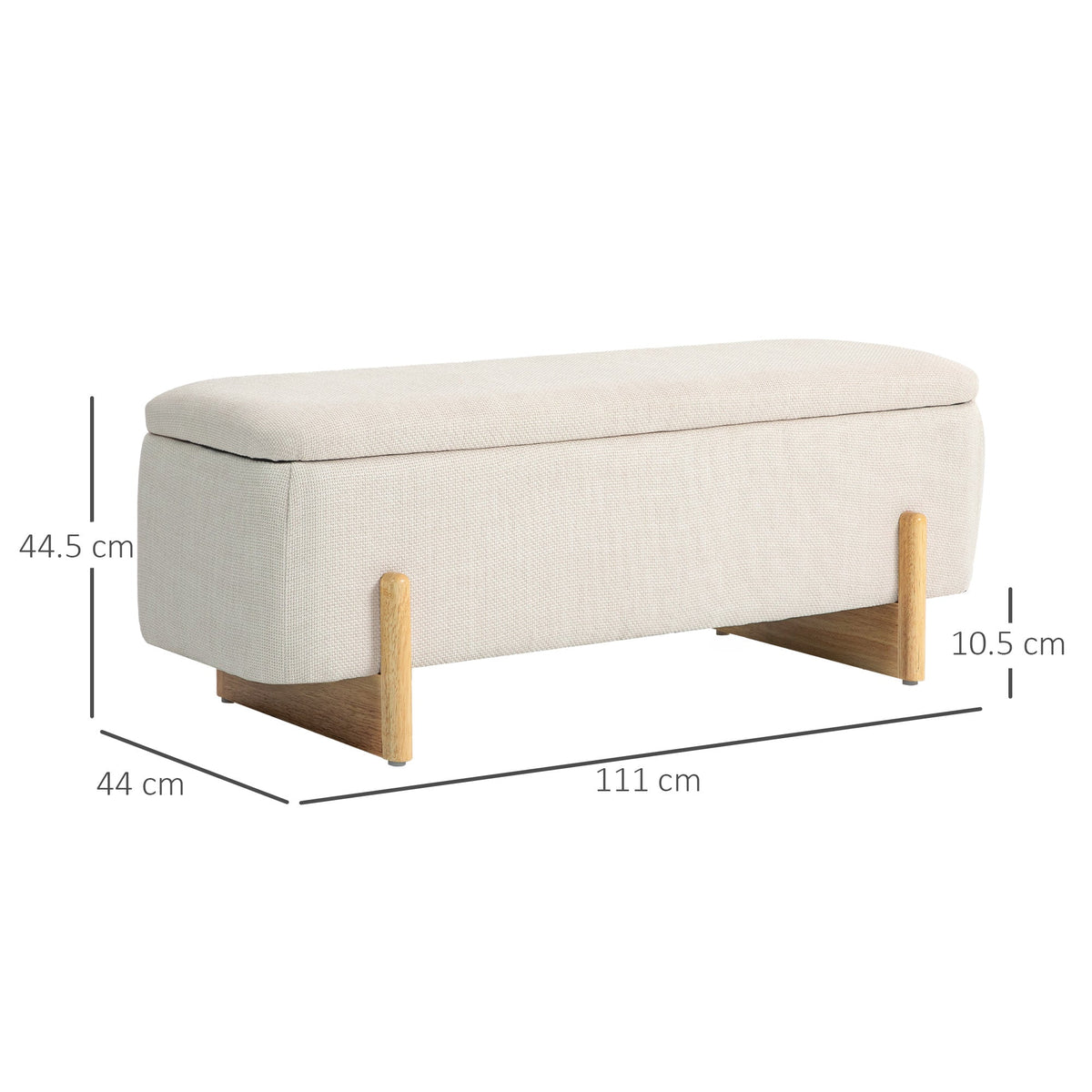 Storage Bench, Upholstered with Safety Hinges & Wooden Legs, Linen Look