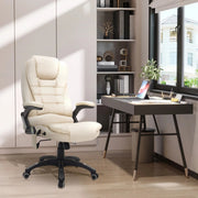 6-Point Massage Office Chair, Heated High Back Executive Desk Adjustable Swivel, PU Leather Beige