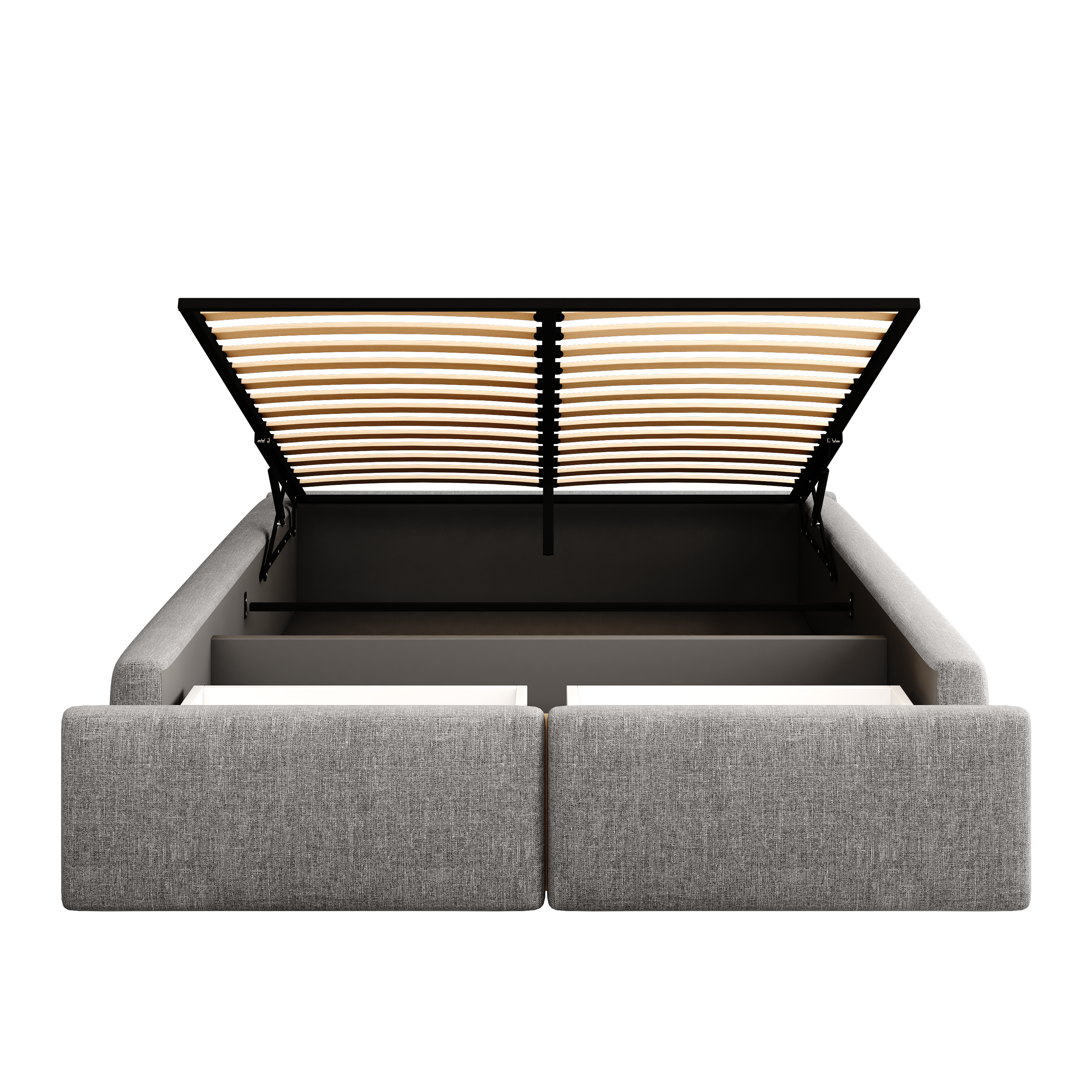Upholstered Bed 140x200cm Hydraulic Storage 2 Drawers No Headboard - Grey