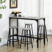 Bar Table with Stool Set, 5-Piece Industrial Design, Metal, Gray