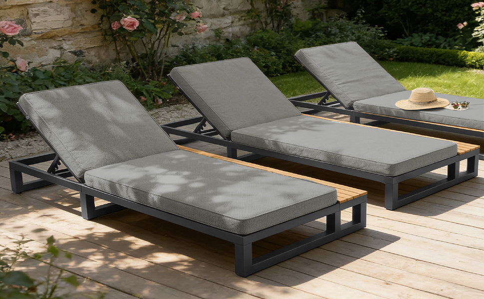 Outdoor Patio Daybed with Adjustable Backrest and Shelves, Waterproof, Gray