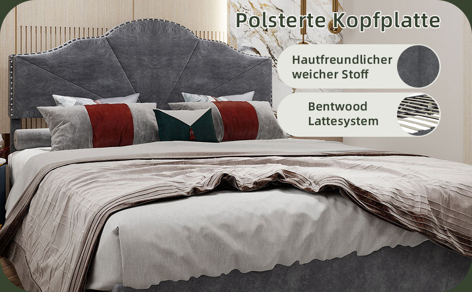 Modern Minimalist Soft Bed, High Box with Pneumatic Rod, 140*200CM, Gray