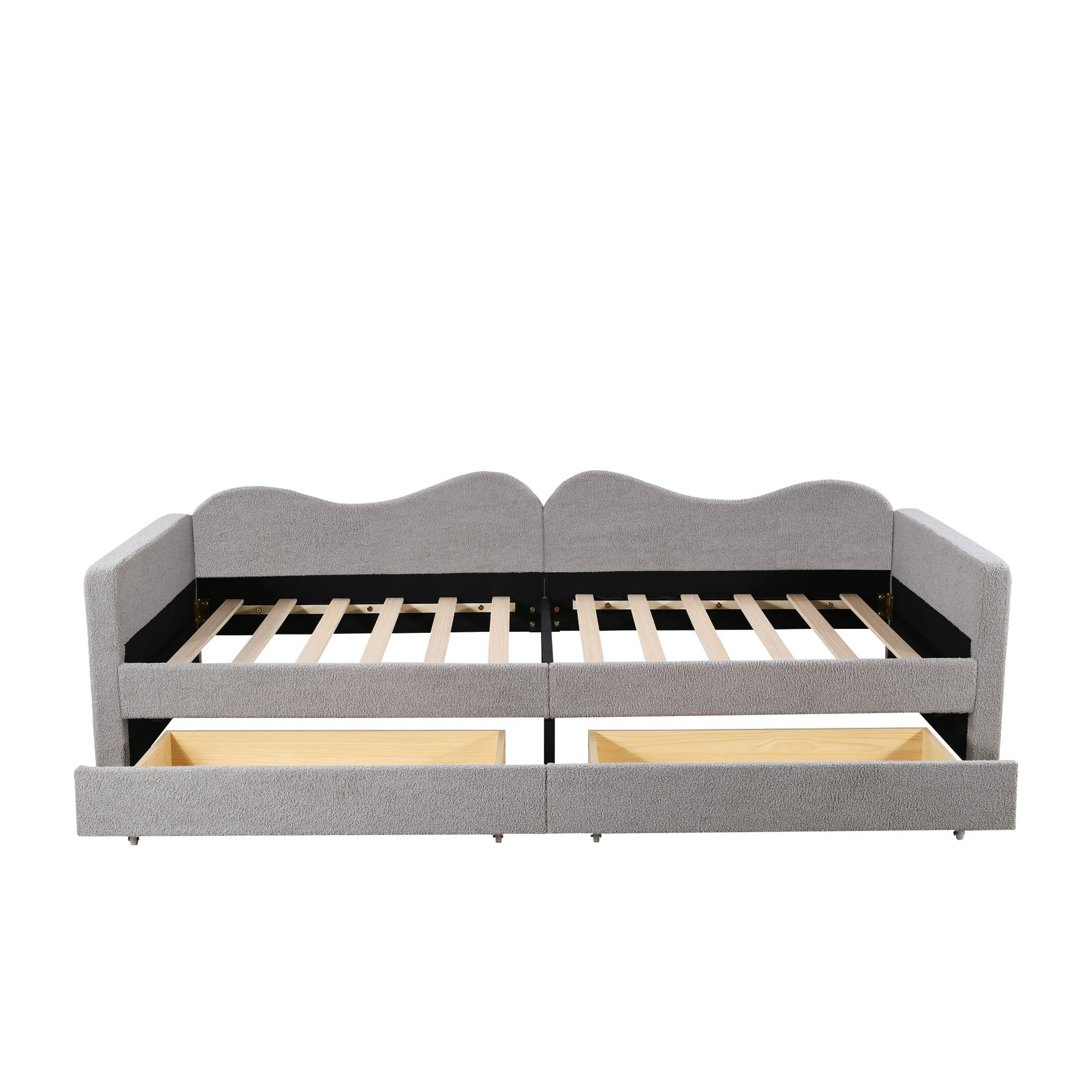 Children's Bed, Upholstered Sofa Bed with 2 Drawers, Teddy Bear Fabric, Gray
