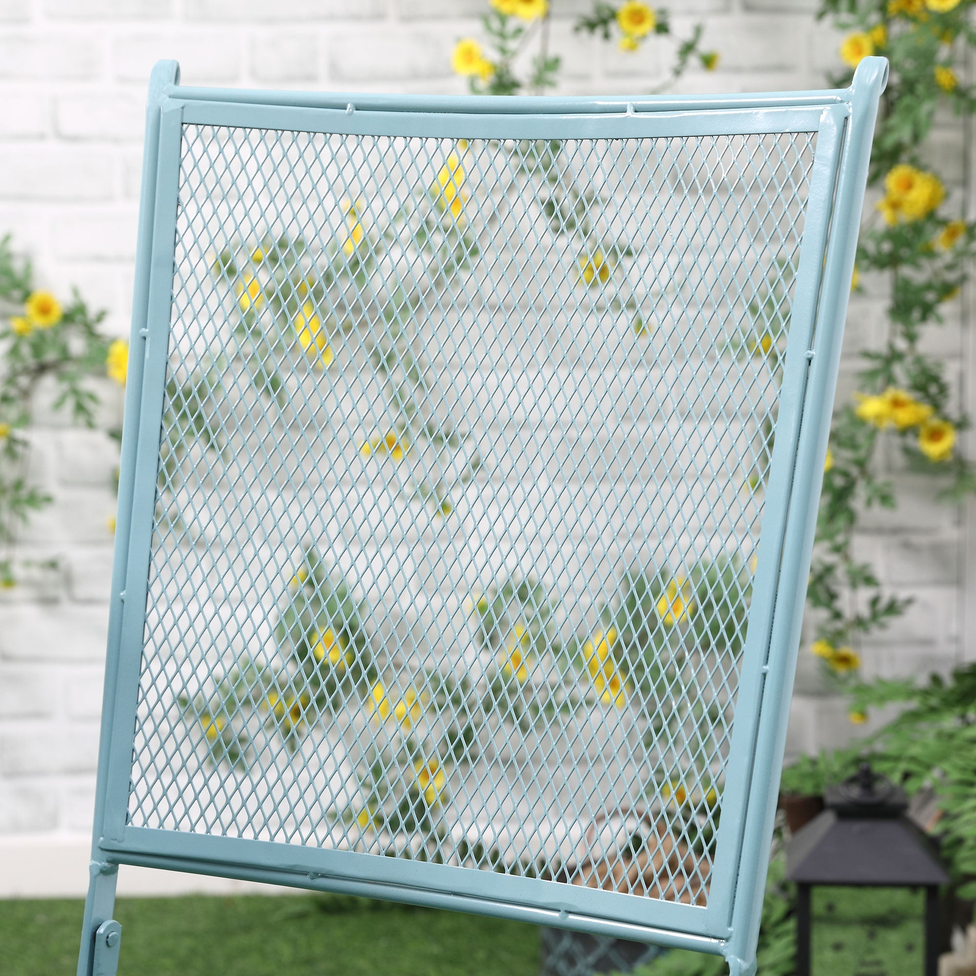 Garden Seating Group, 2-Person Bistro Set with Folding Chairs, Metal Blue