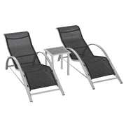 Garden Seating Set, 3-Piece Lounger & Table 2 Chairs Patio, Metal Mesh Black