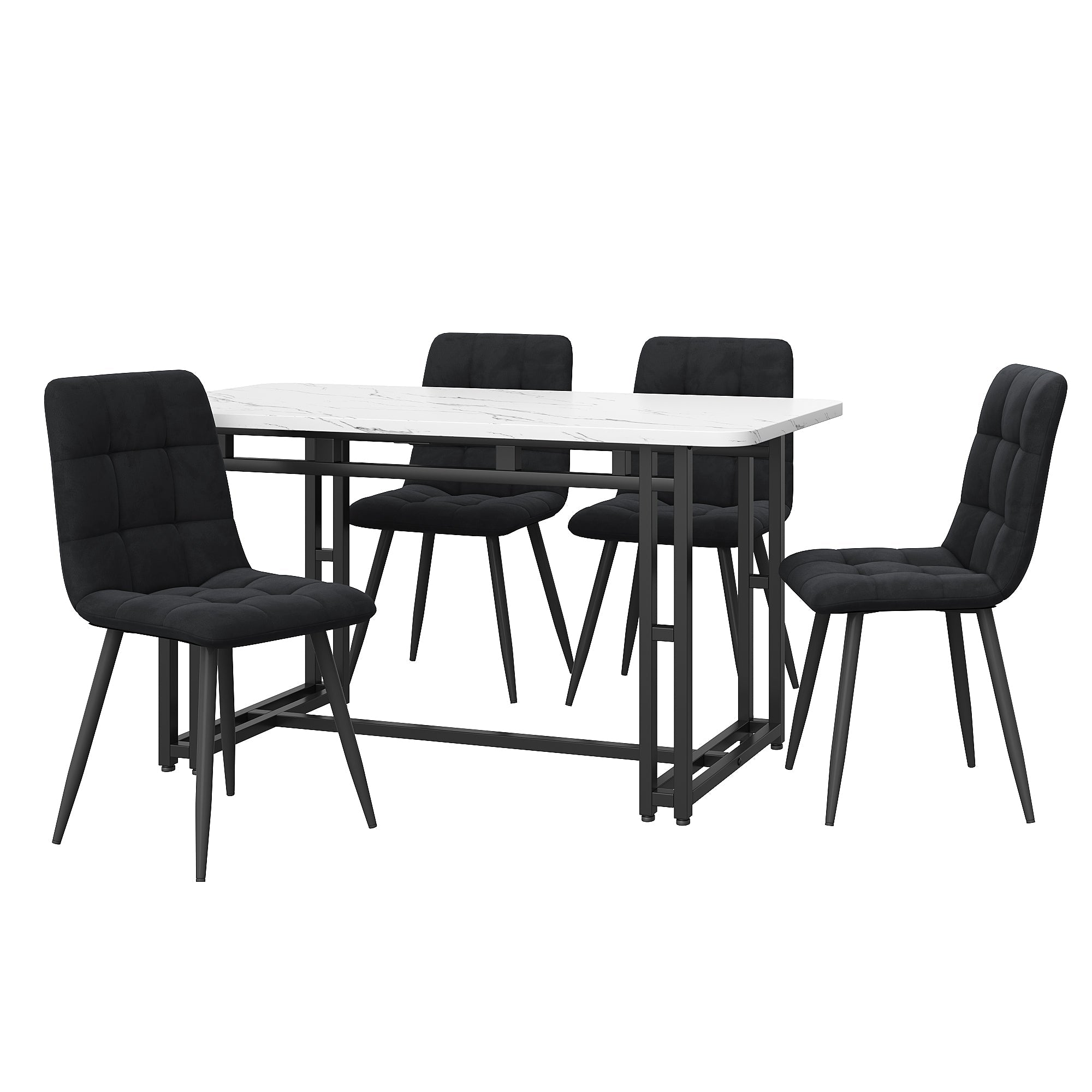 Dining Set (5-Piece) 120x70cm, Modern Kitchen Table with 4 Velvet Chairs, Black/Iron
