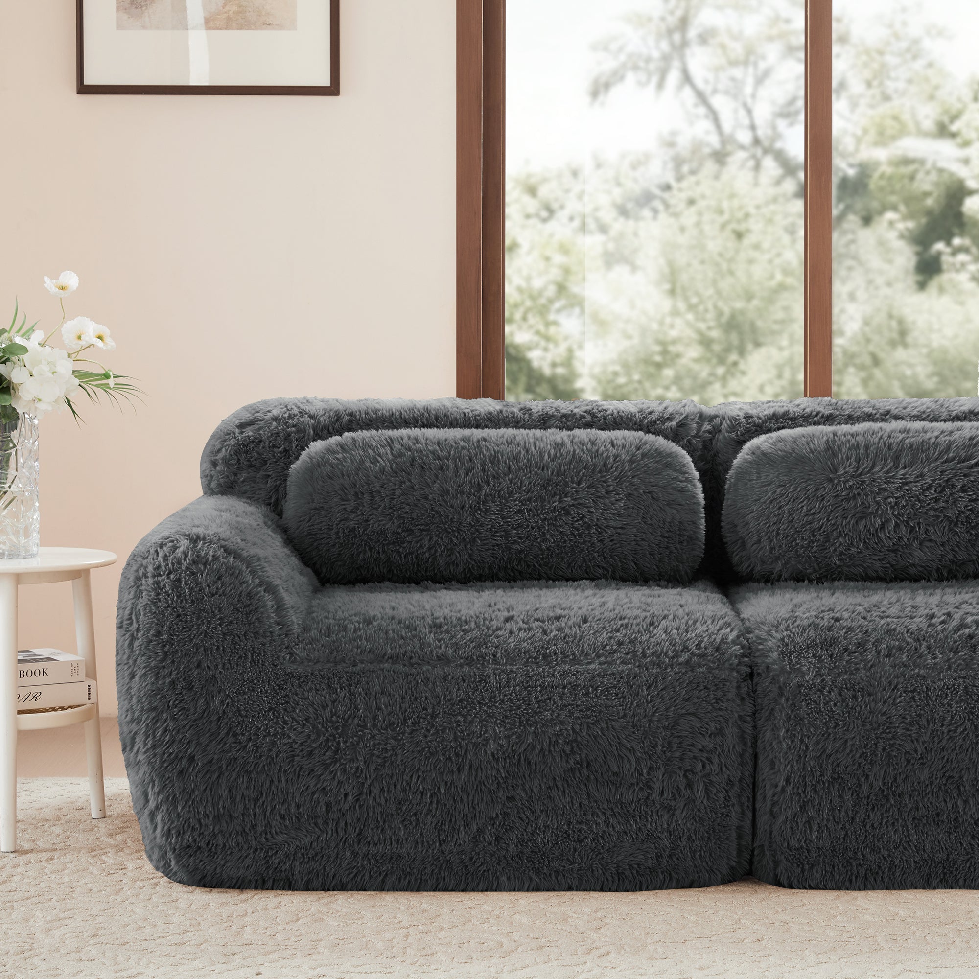 U-Shaped Modular Sofa, No Assembly, Freely Combinable Plush Fabric, Grey