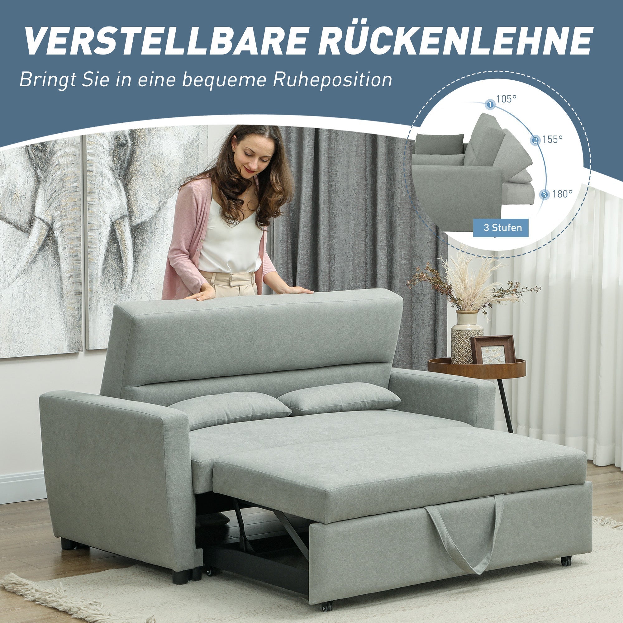 Sofa Bed 2-Seater Sleeping Function Adjustable Backrest Storage Velvet Look Light Grey