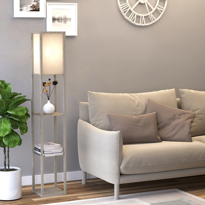 Floor lamp with 3 shelves, E27, up to 40W, oak white