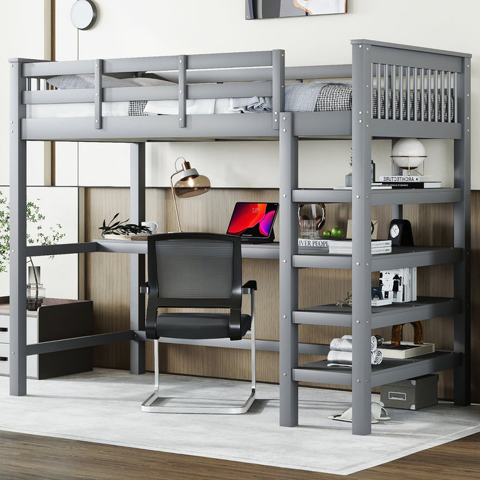 Loft Bed 90x200cm Children's Storage Under-Bed Desk Grey