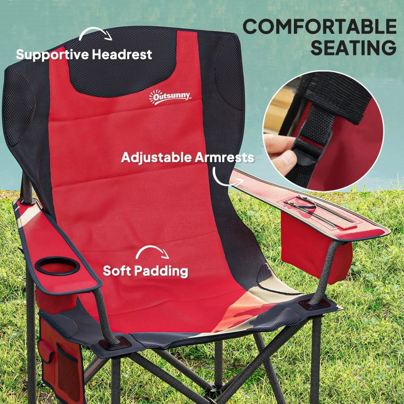 Set of 2 Folding Camping Chairs, Padded Lightweight with Cooler Bag, Red