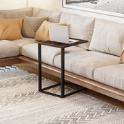C-Shaped Side Table Bedside Accent Couch Table Metal Frame, Brown and Black