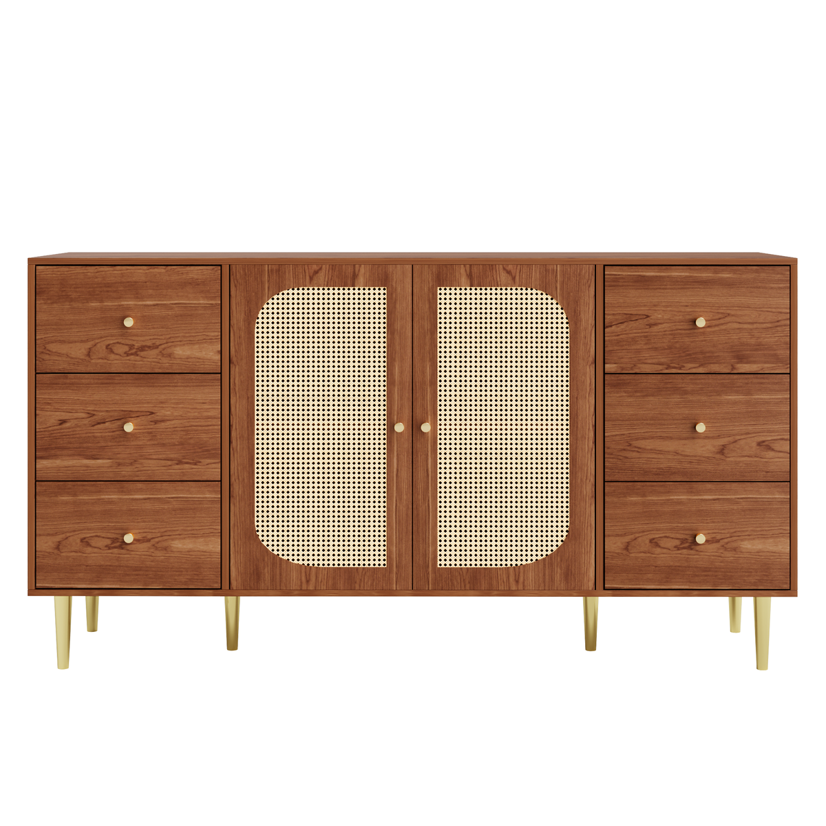 Rattan Sideboard Storage Cabinet with Drawer 160x40x90cm Brown Wood