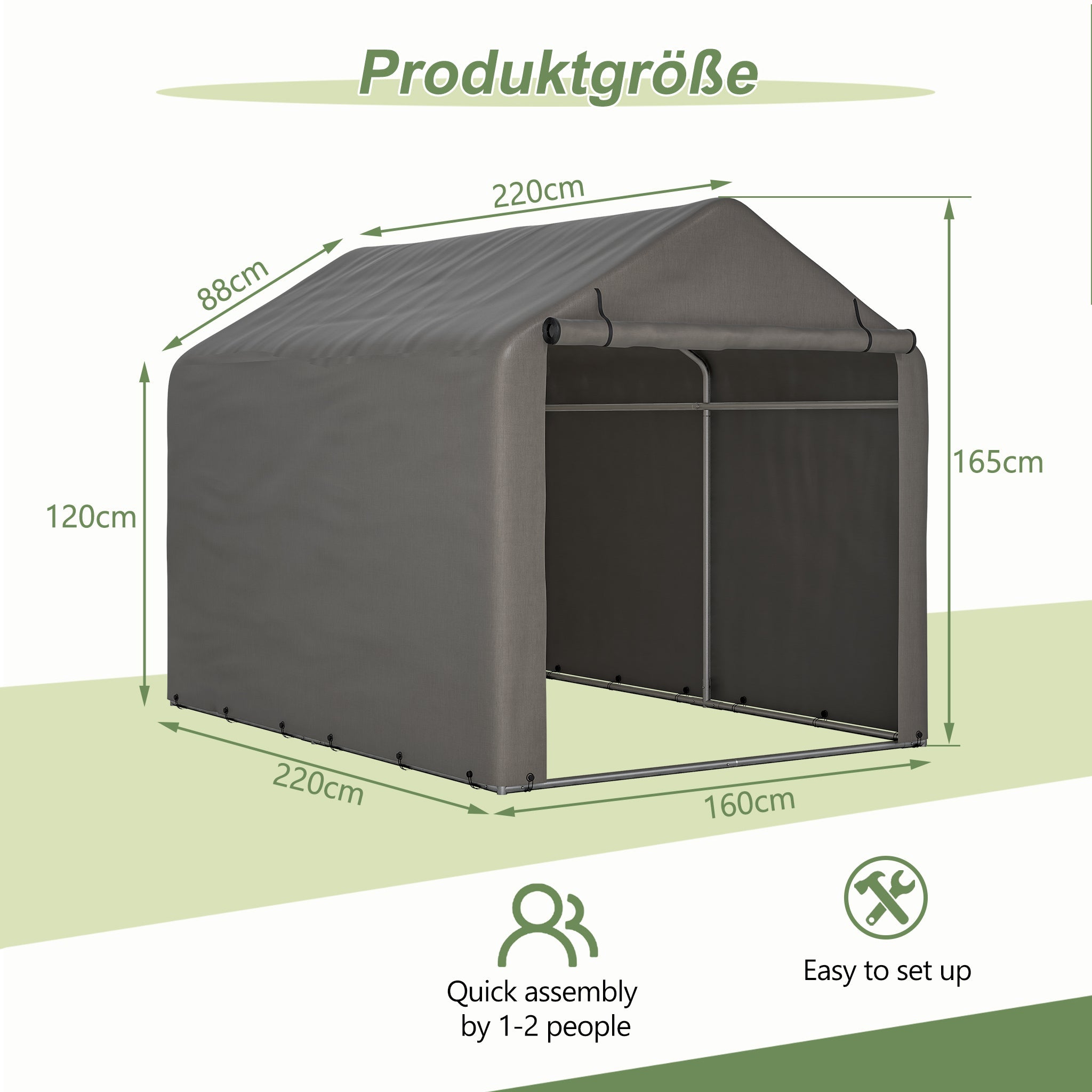Bicycle Garage / Tool Shed 160x220x165 cm with Roller Shutter, Waterproof PE, Grey