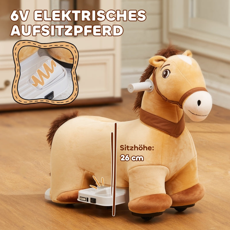 AIYAPLAY 6V Children's Electric Car Horse Shape with Music, Foot Pedal, Brown