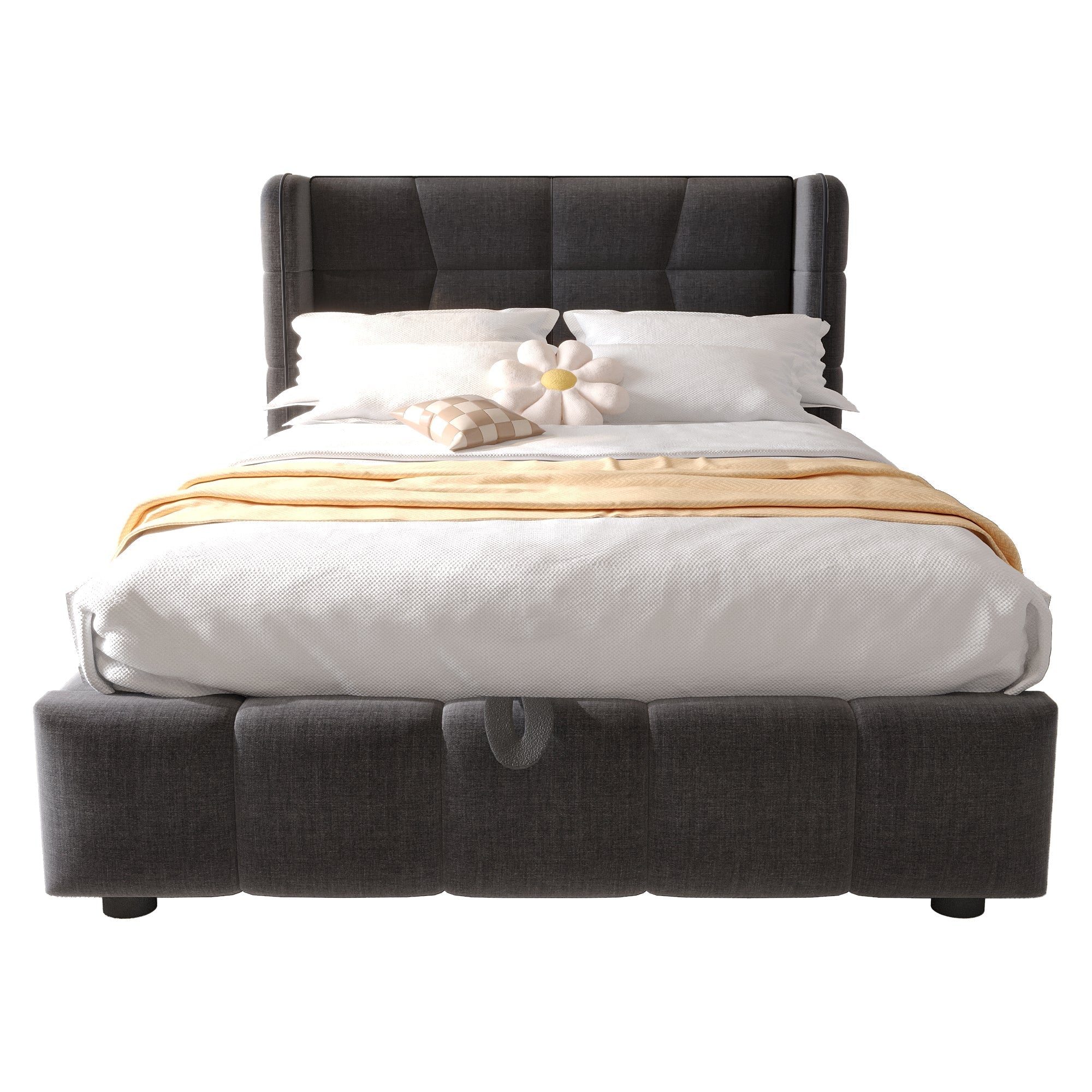 Upholstered Bed 90x200cm Pneumatic Storage Slatted Base - Linen Grey