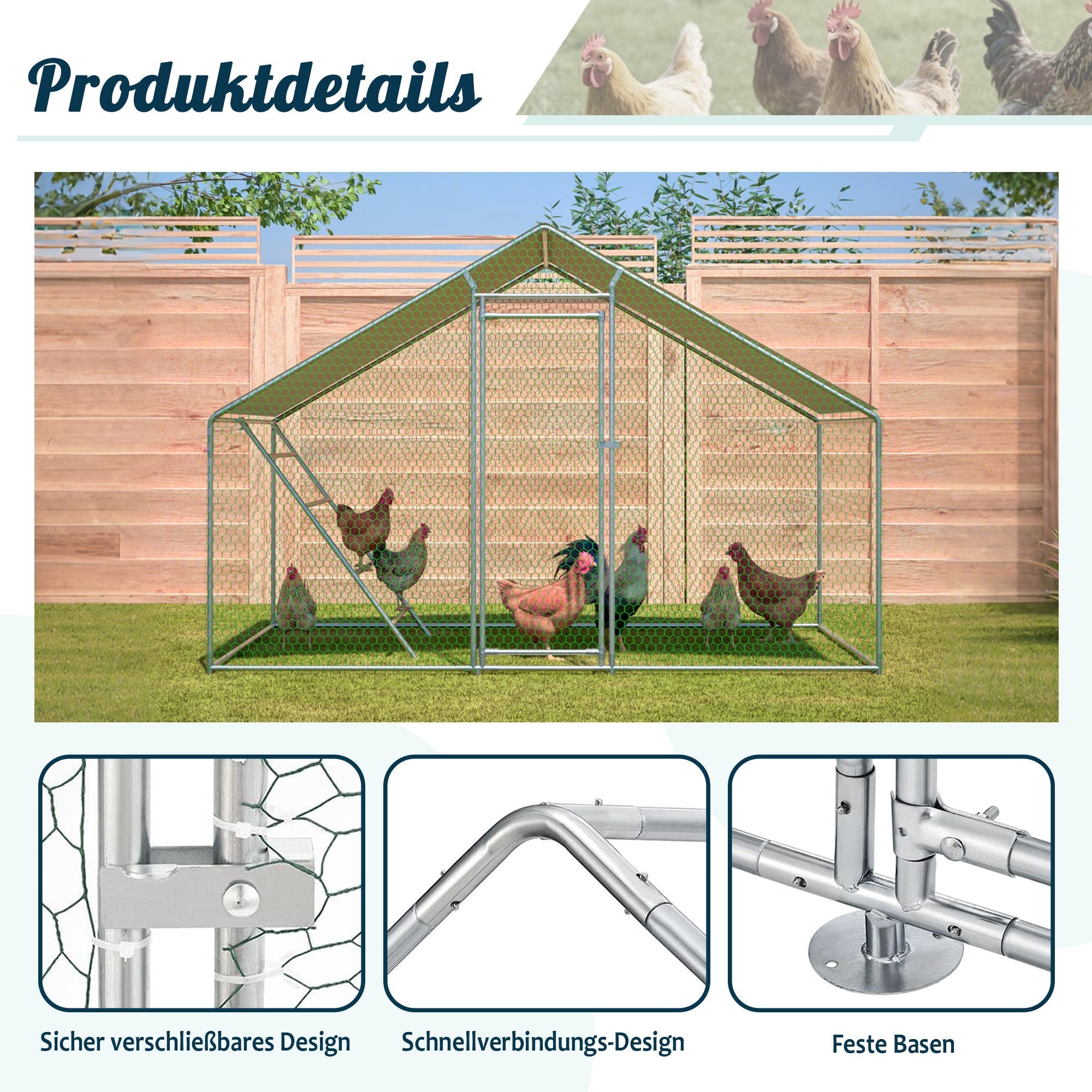 Chicken Coop 3x2m with Ladder, Safety Lock, and Waterproof UV Cover - Reinforced 1mm Tubes