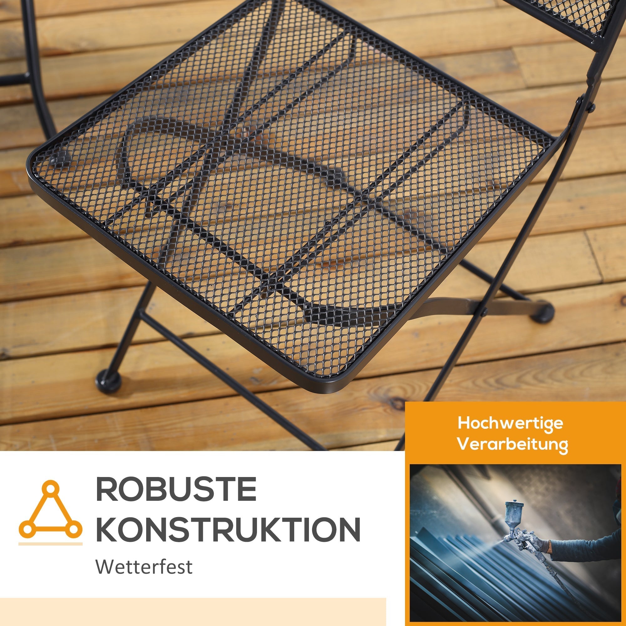 Garten-Bistro-Set, 3 Personen, 1 Tisch, 2 Klappstühle, Metall Grau