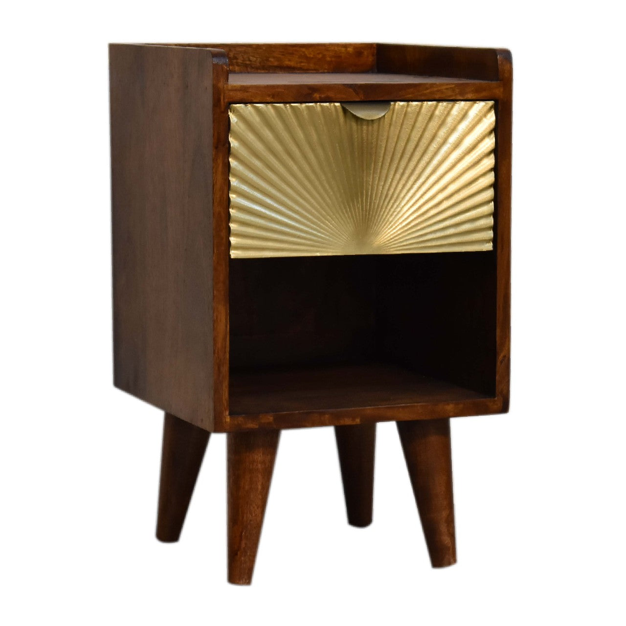 Mini Manila Gold Bedside 1 Drawer, 1 Shelf, Solid Wood Brown