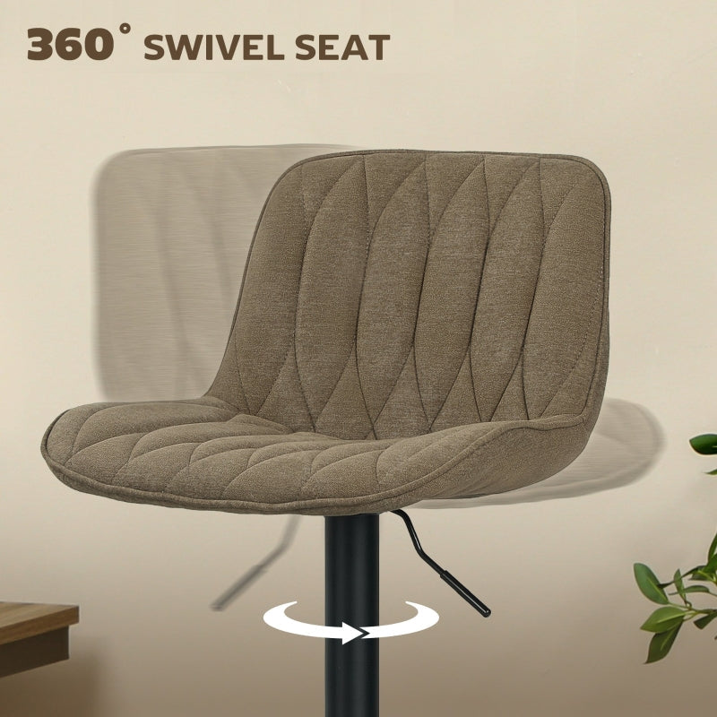 Set of Two Bar Stools, Linen-Look Brown