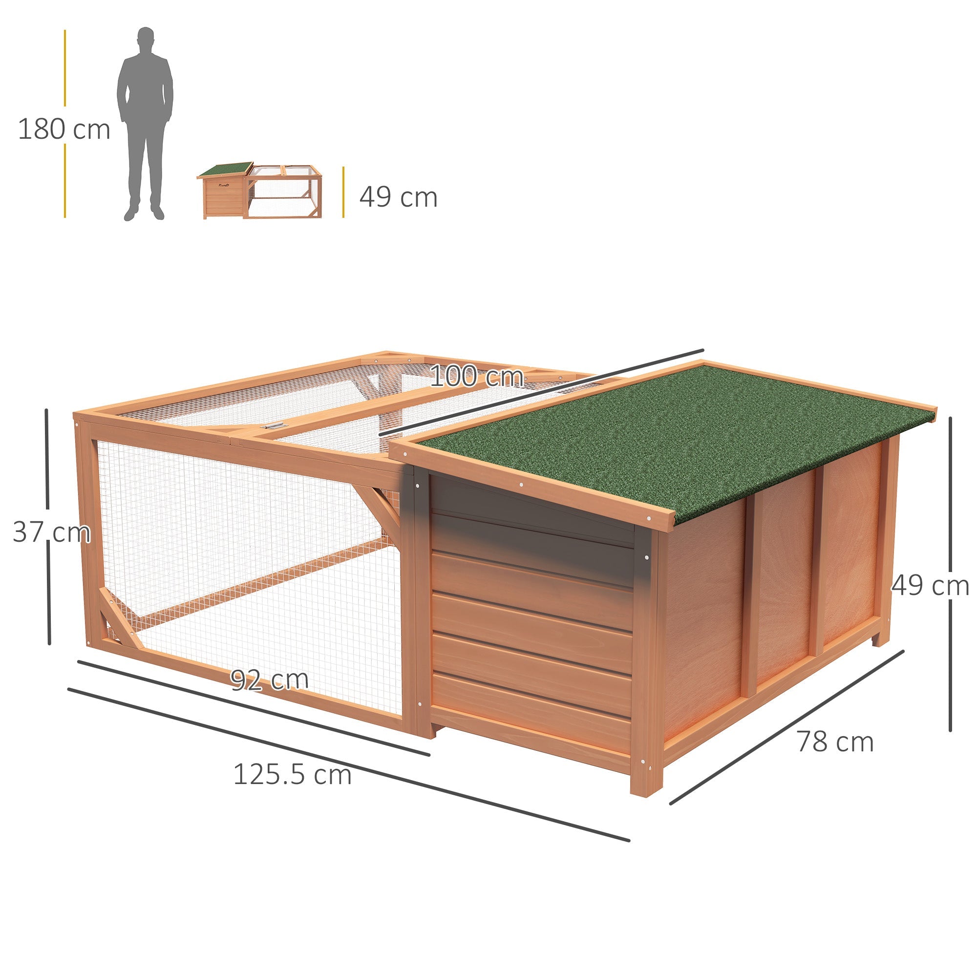 Small Animal Hutch, Dwarf Rabbit Hutch with Asphalt Roof, Fir Wood Orange and Green
