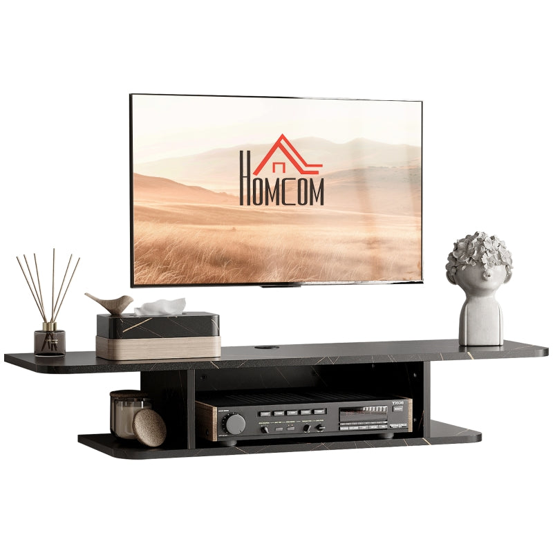Floating TV Unit Stand for 40" TVs with Storage Shelf, Engineered Wood, Black