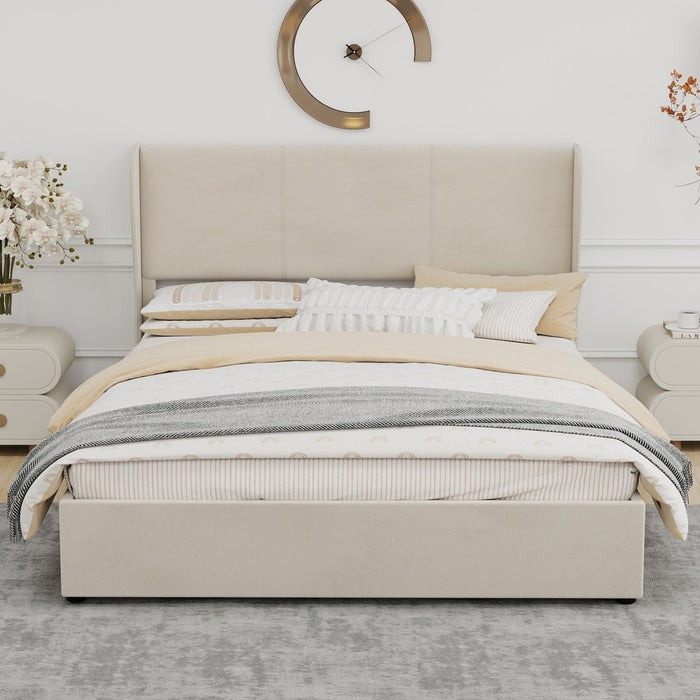 Upholstered Bed 160x200cm Gas Lift Storage Soft Headboard - Beige